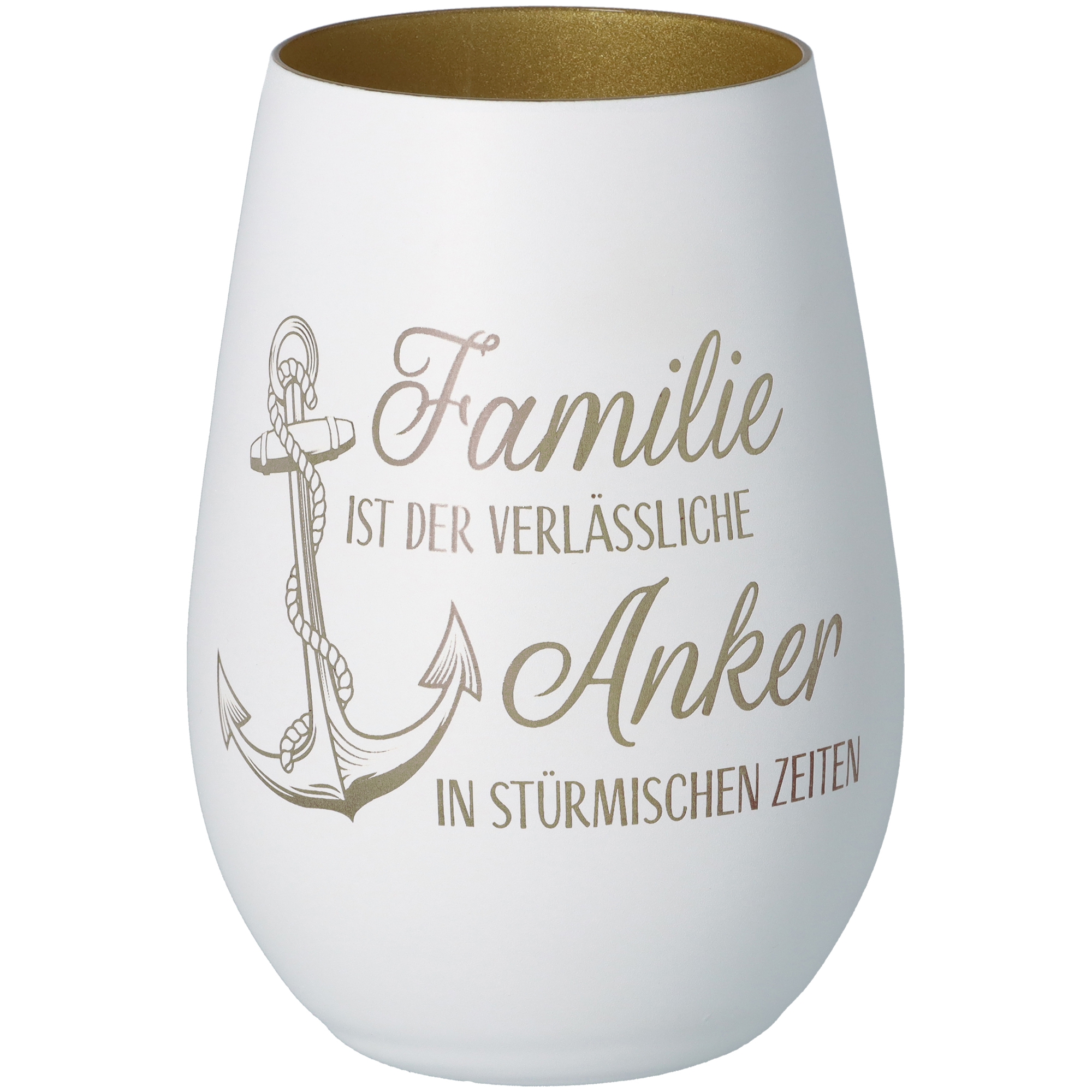 Windlicht Familie Anker Weiß/Gold