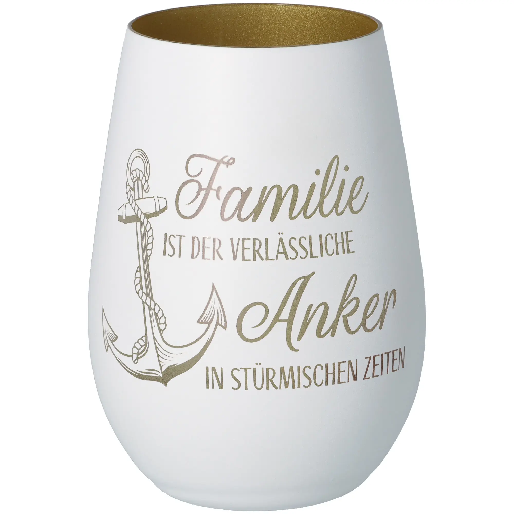 Windlicht Familie Anker Weiß/Gold