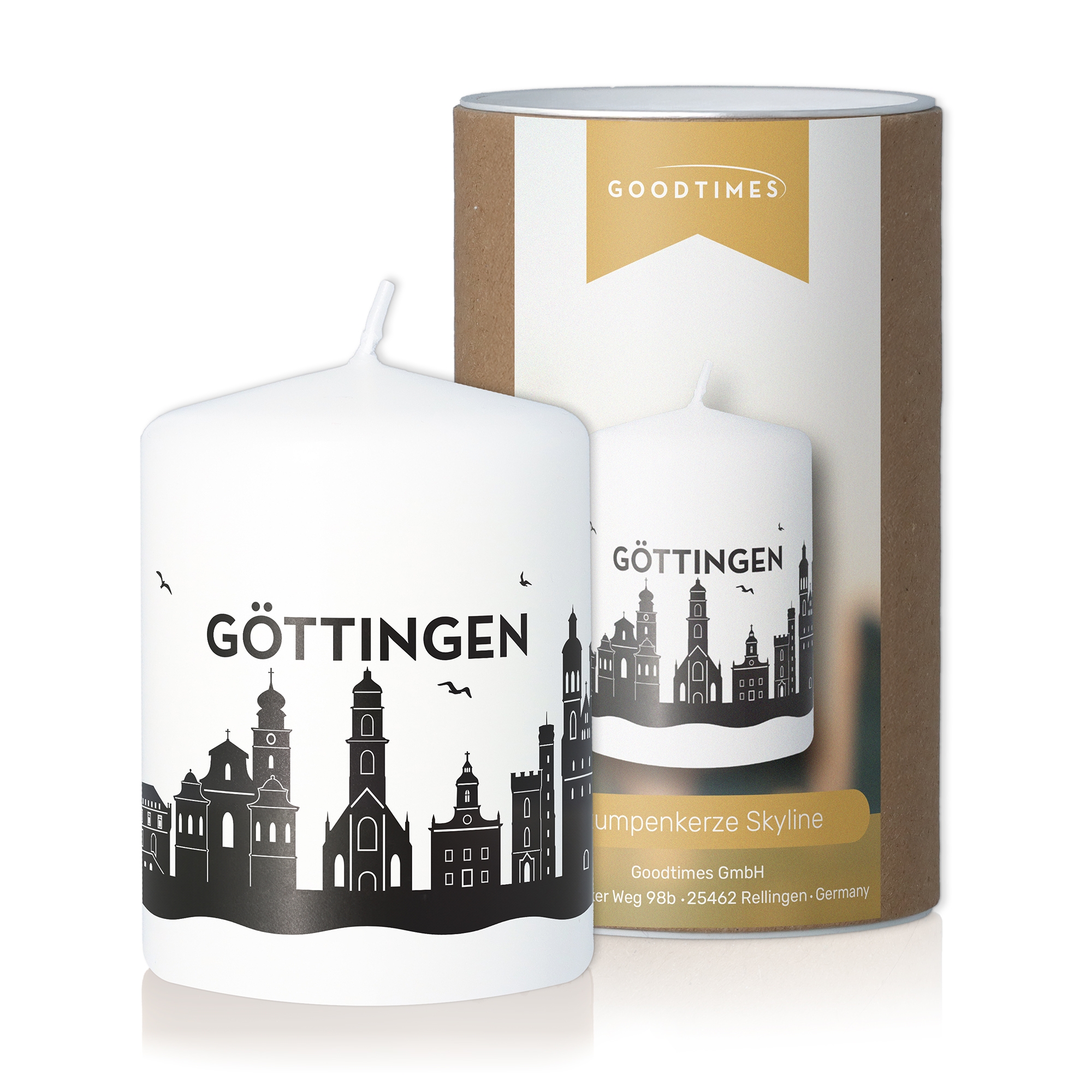 Stumpenkerze Skyline Göttingen Flasche