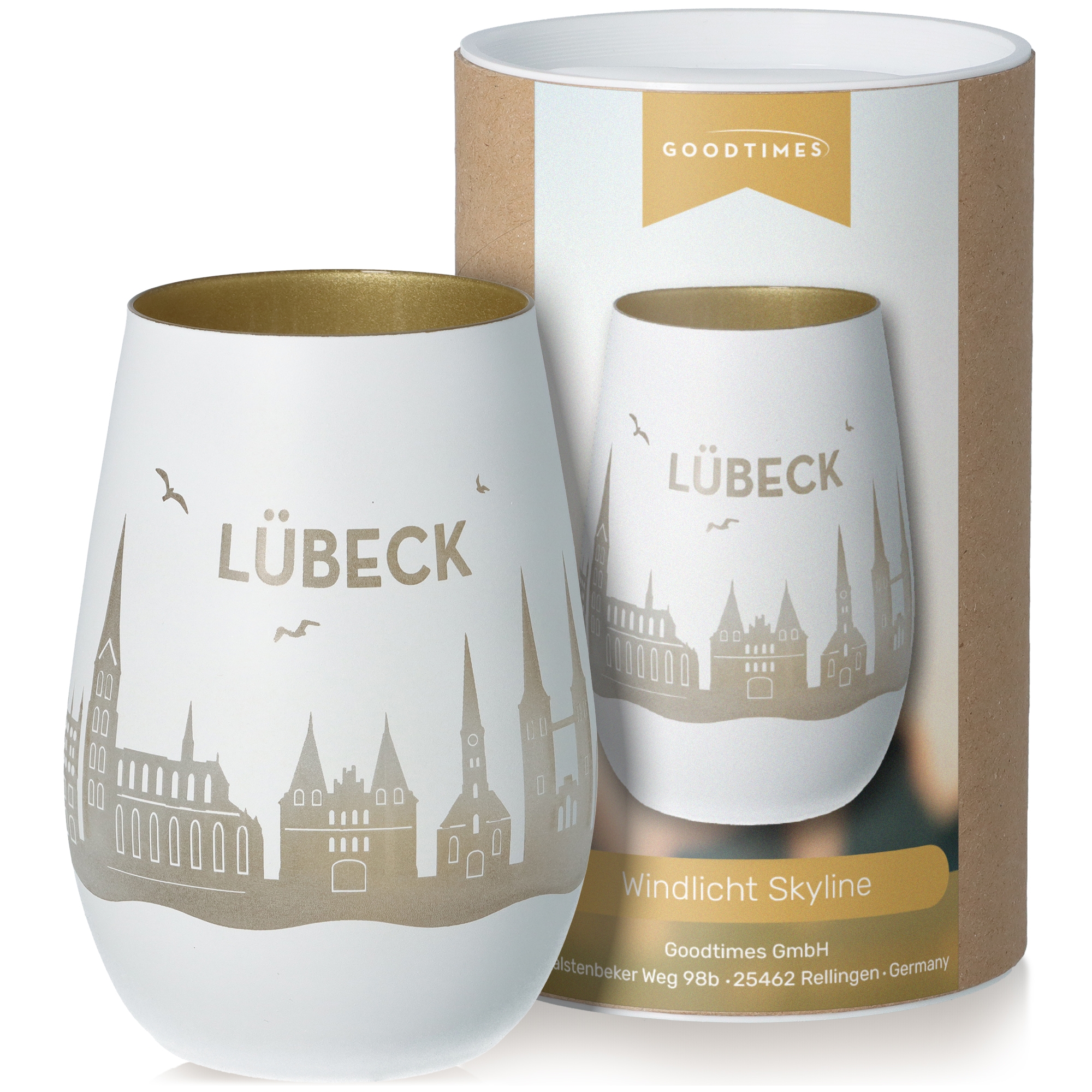 Windlicht Skyline Lübeck Töpferei, Krug, Tasse, Porzellan, Vase