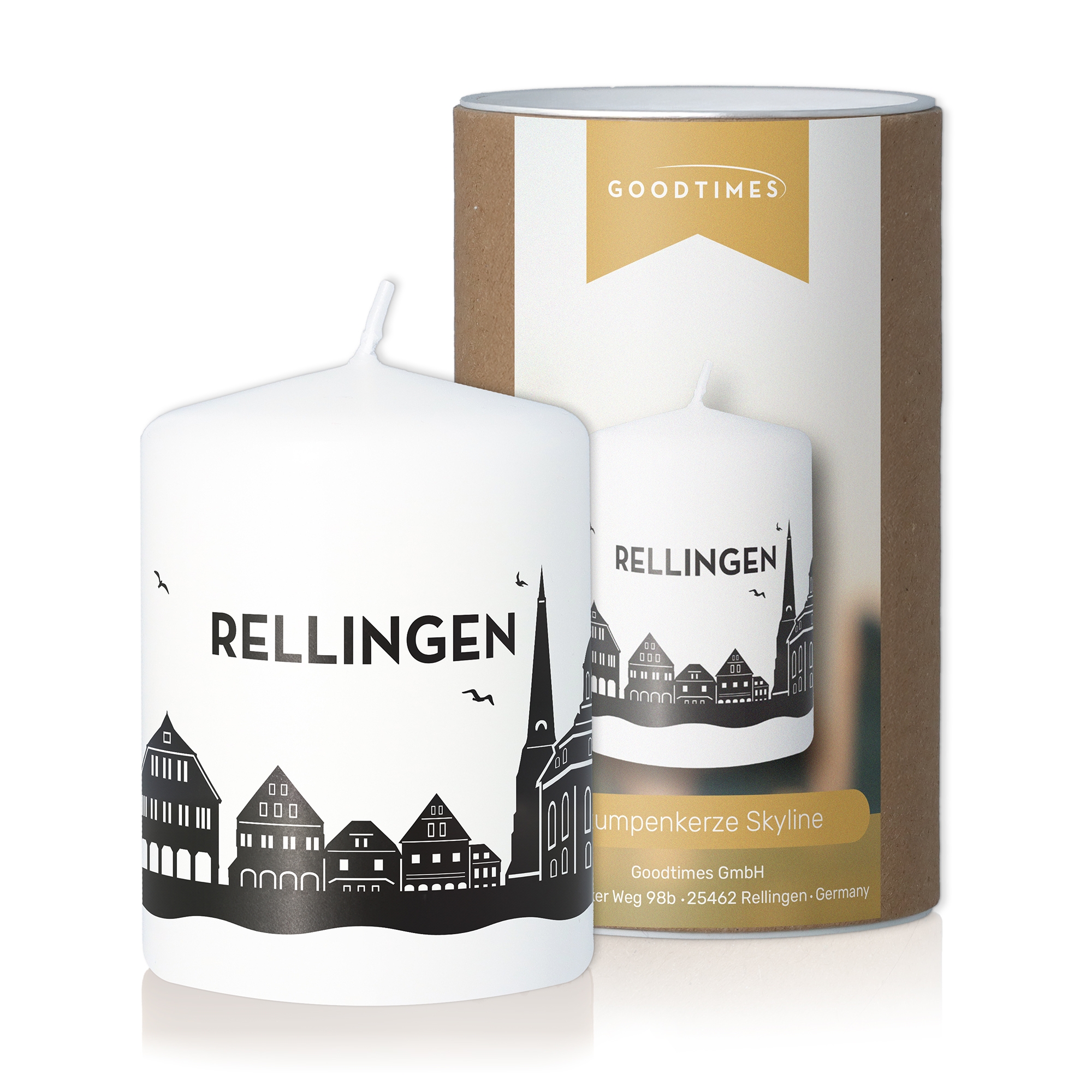 Stumpenkerze Skyline Rellingen Kerze
