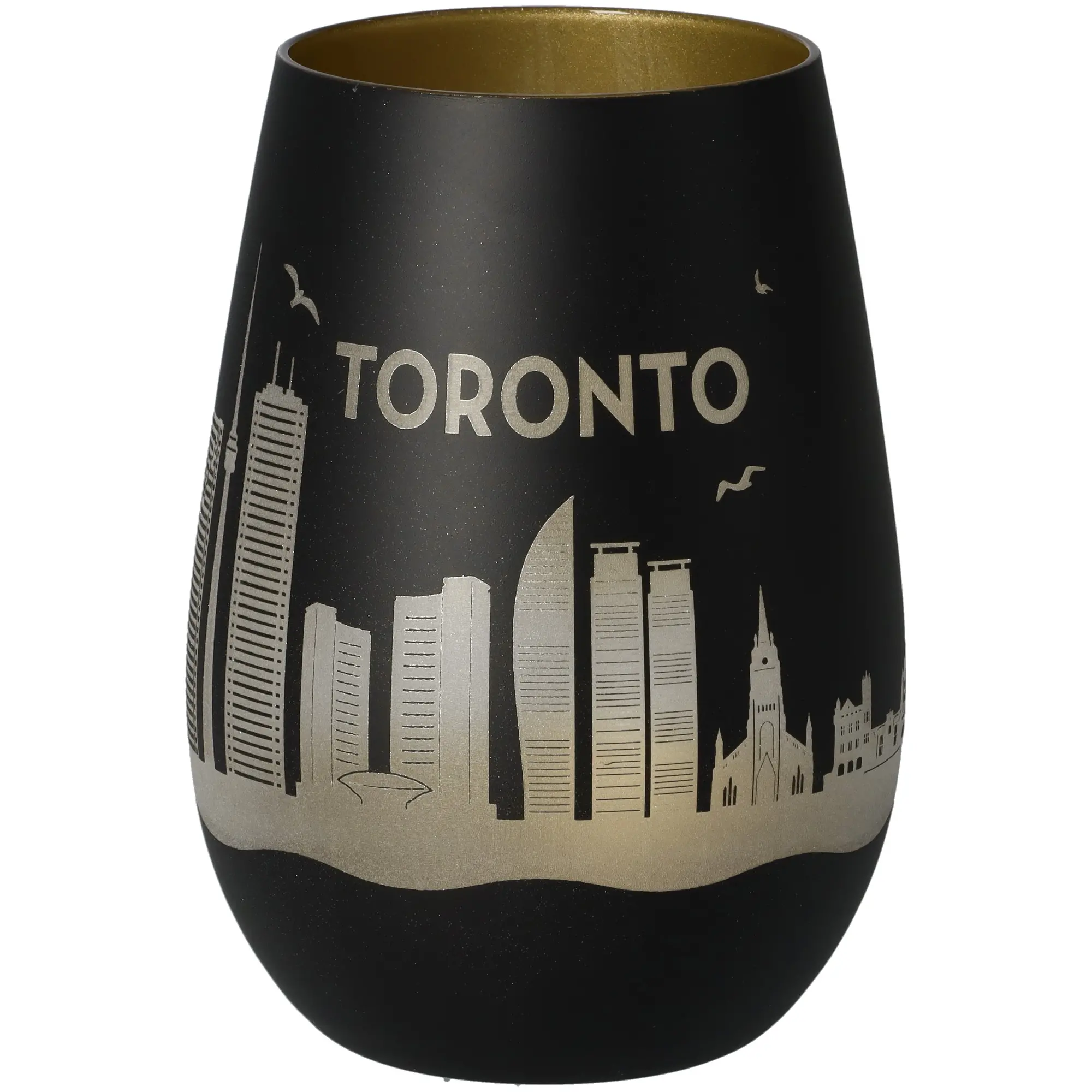 Vase, Schwarz, Stadtmotiv, Goldene Akzente, Trinkgefäß