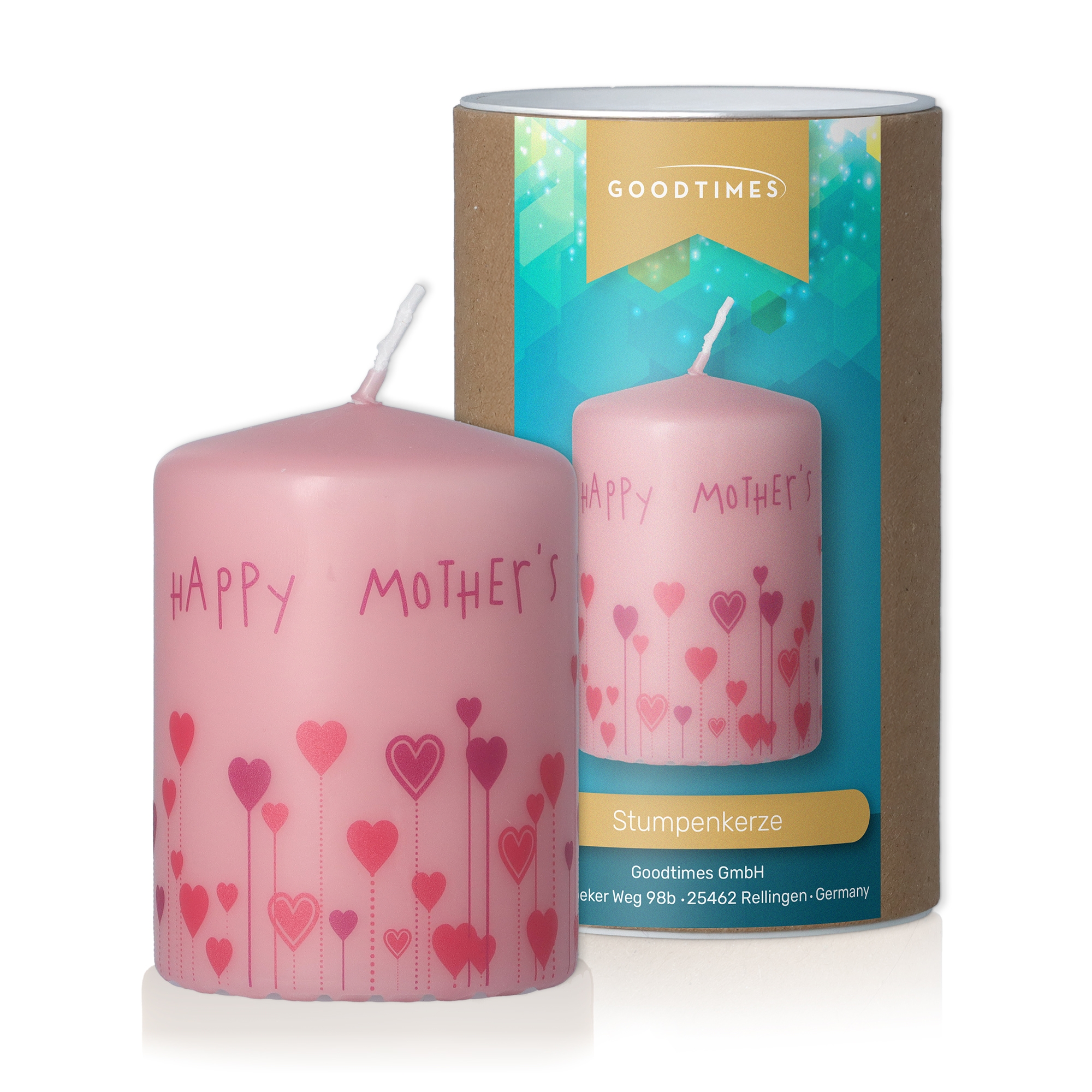 Stumpenkerze Rosa "Happy Mother's Day" Kerze
