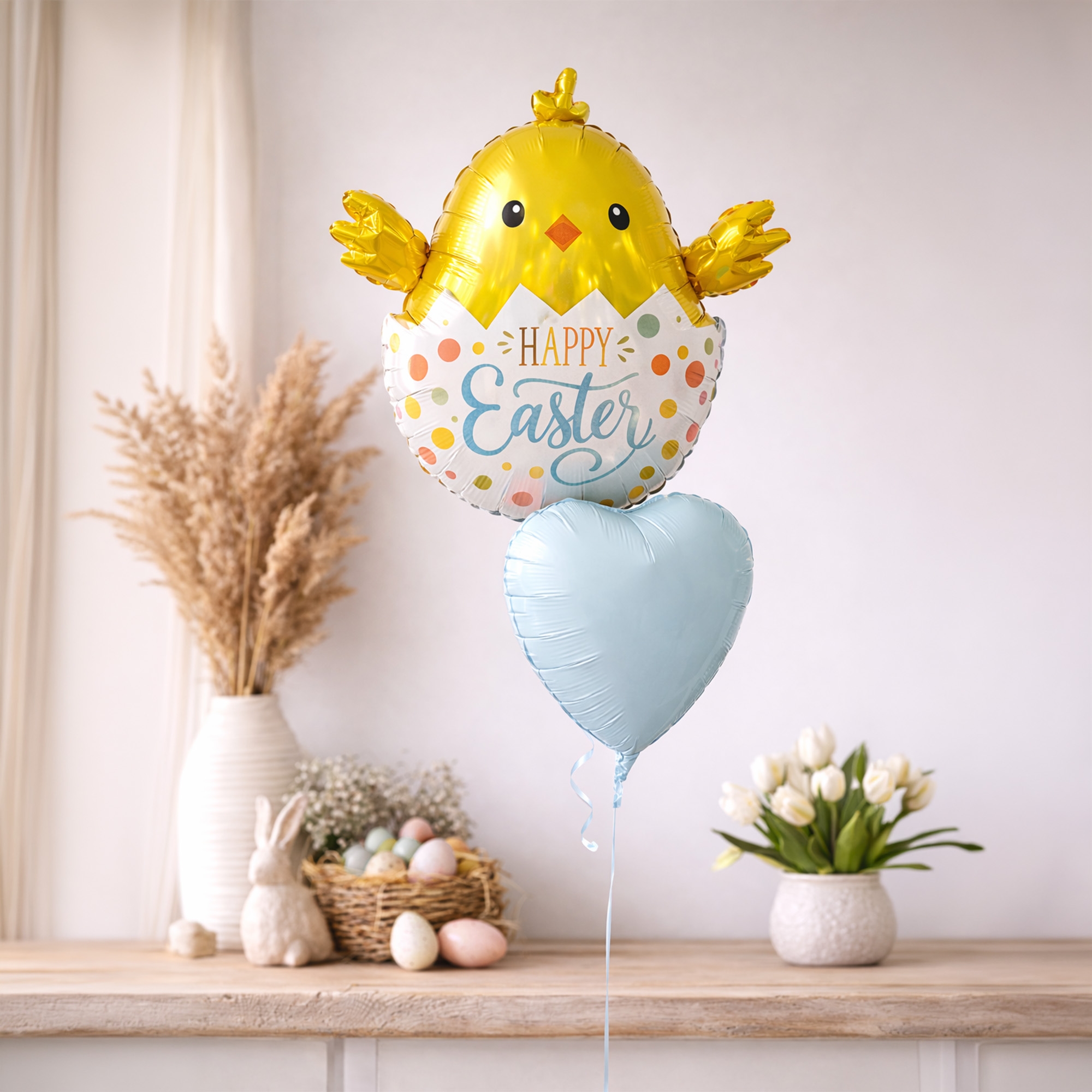 Ostballon, Küken Ballon, Foilballon, Pastellblauer Herzballon, Happy Easter Dekoration