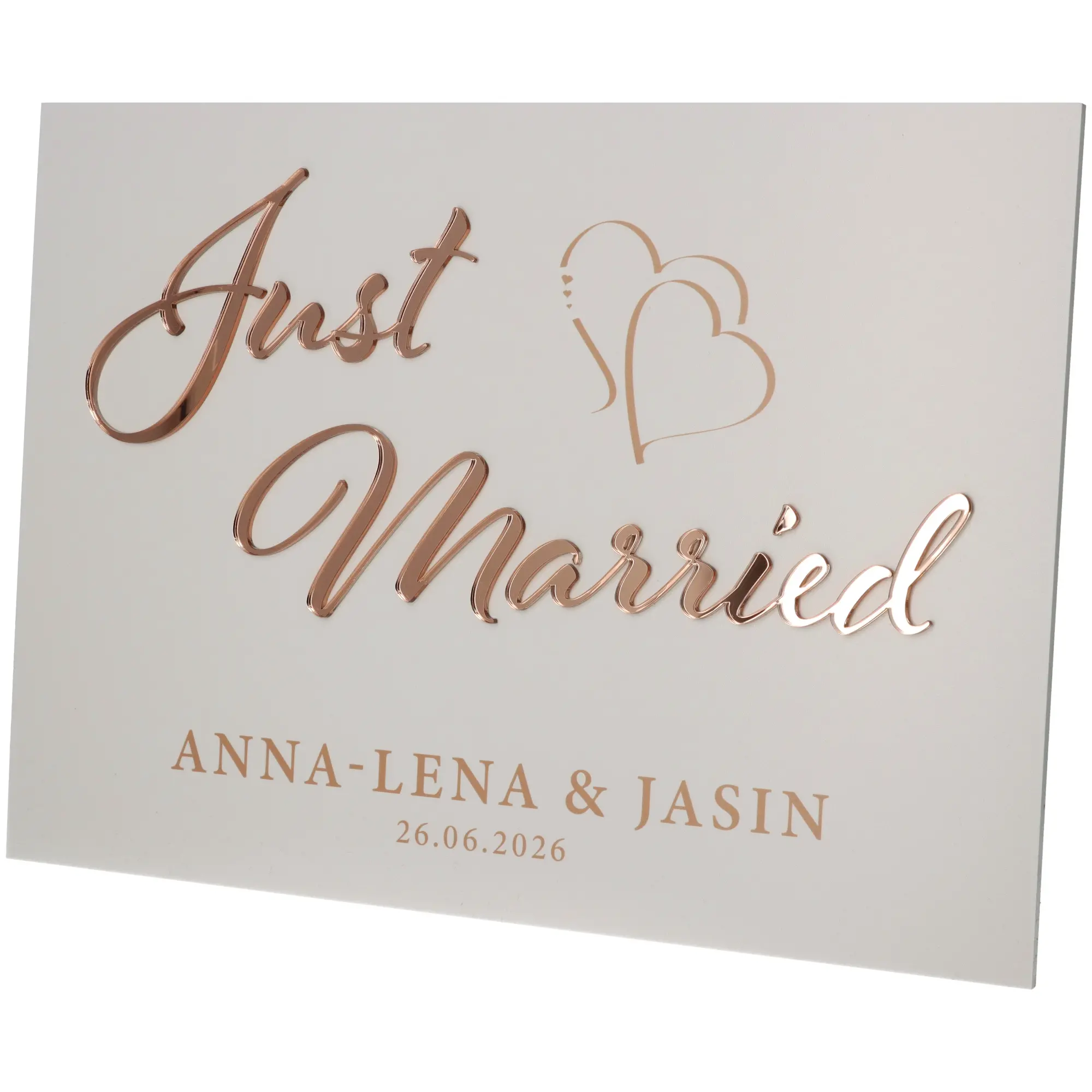 Hochzeit, Gartenkarte, First Married, Namensschild, Rosen-Gold