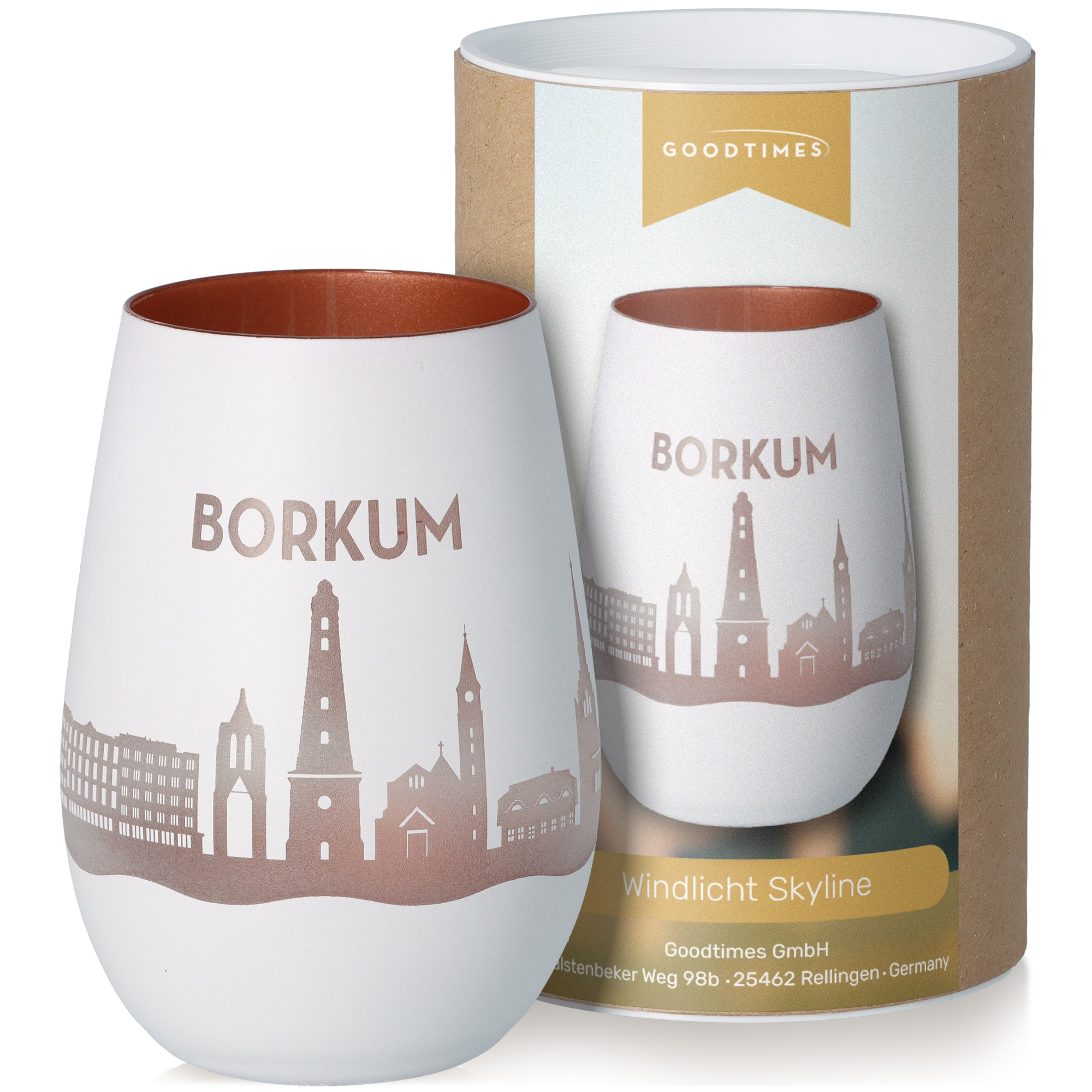 Windlicht Skyline Borkum Töpferei, Tasse, Kunst, Porzellan