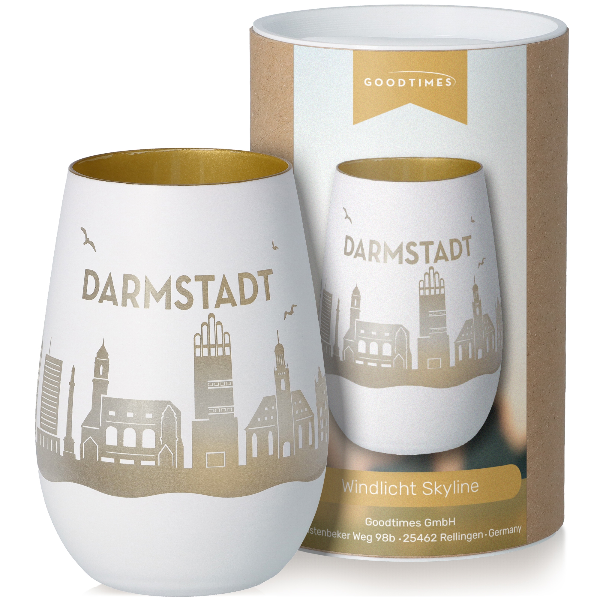 Windlicht Skyline Darmstadt Töpferei, Tasse, Kunst, Porzellan, Glas