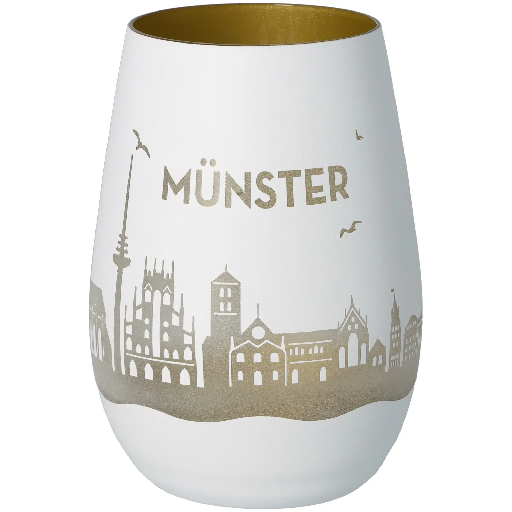 Vase, Städtische Silhouette, Porzellan, Weiß-Gold, Münster