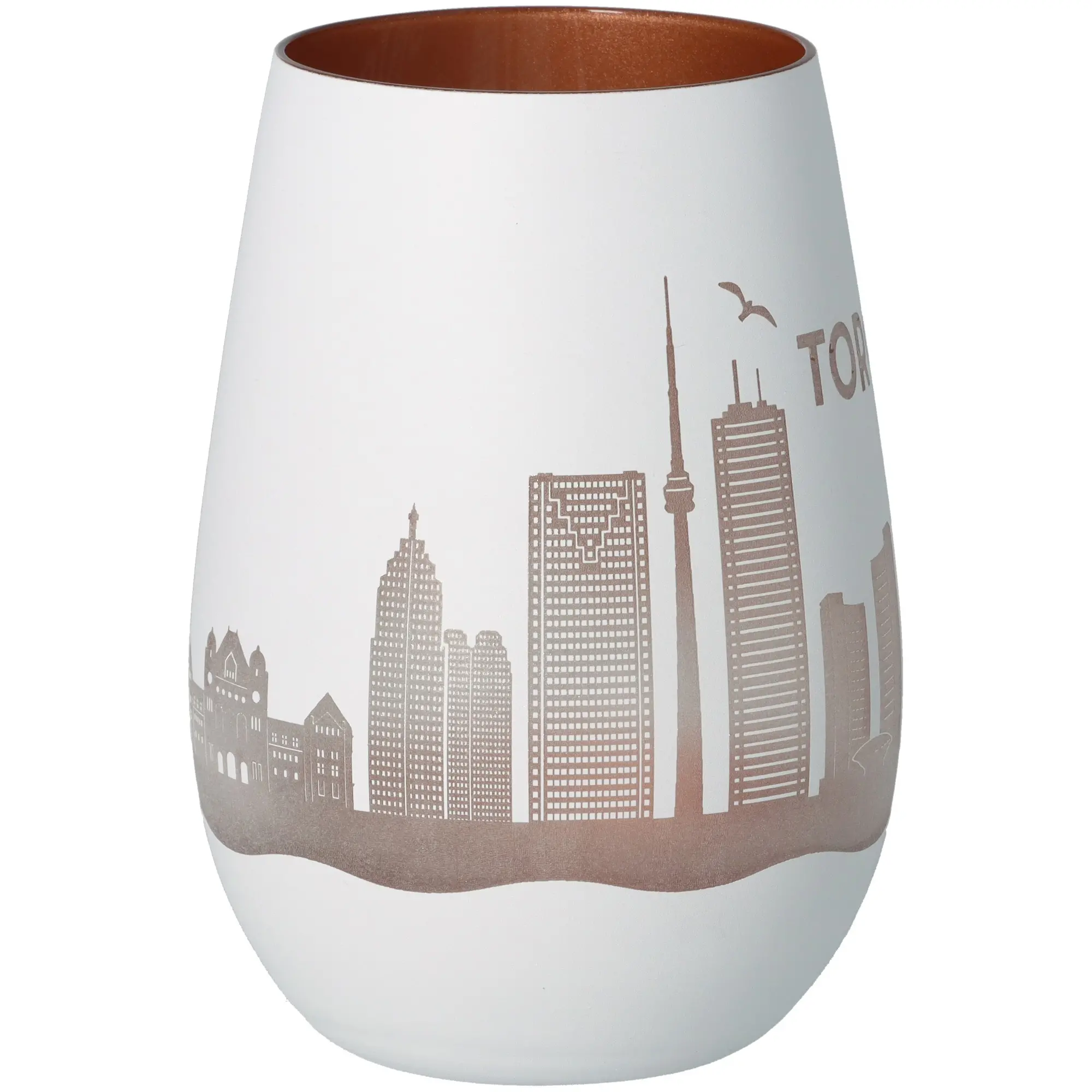 vase, porzellan, weiß, städtische skyline, braune innenkante
