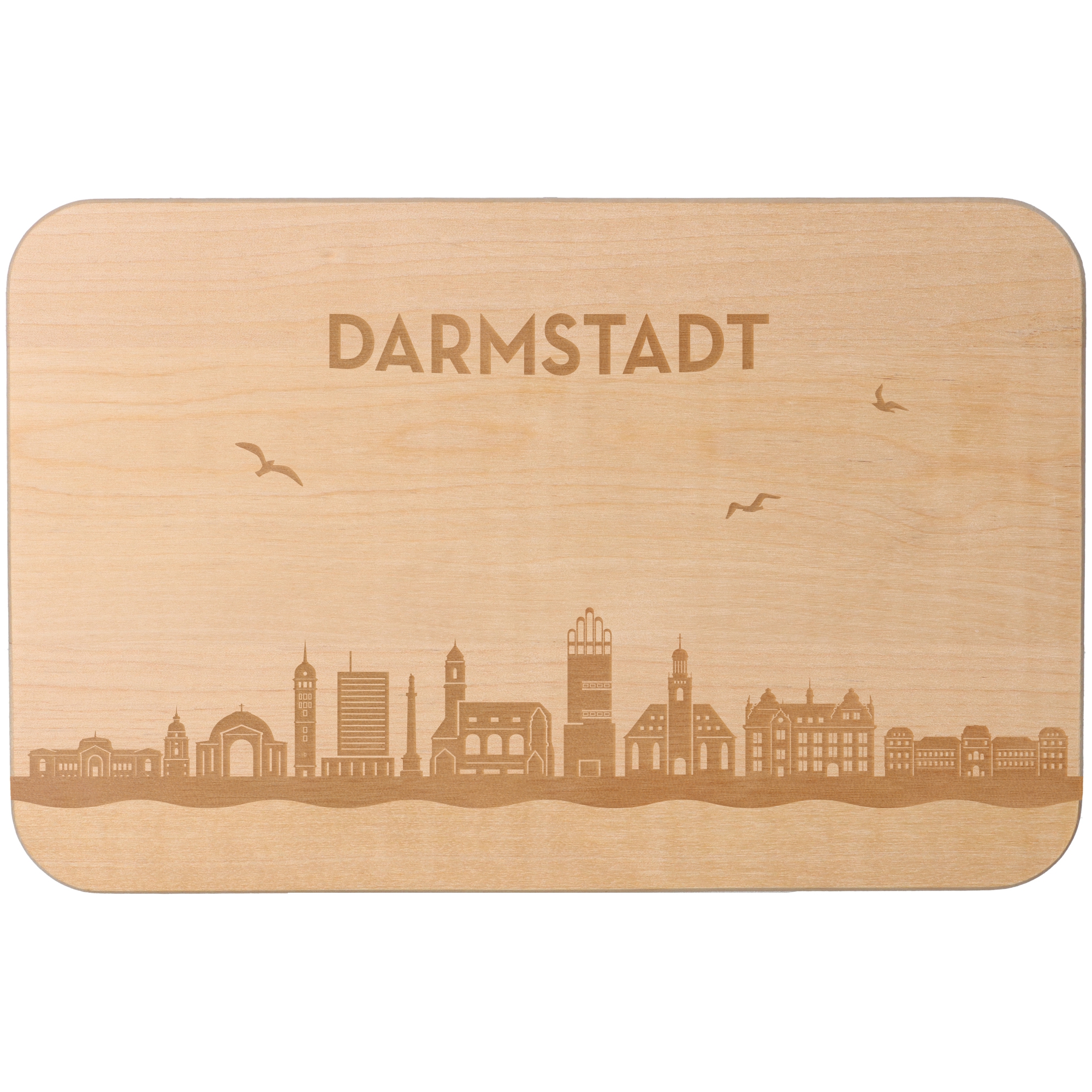 Frühstücksbrett Skyline Darmstadt Holz, Sperrholz, Matte