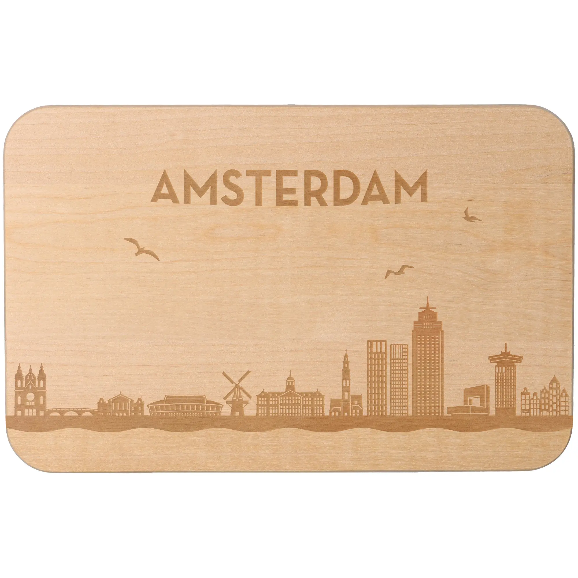 Holzbrett, Amsterdam Skyline, Holzunterlage, Dekorplatte, Schneidbrett
