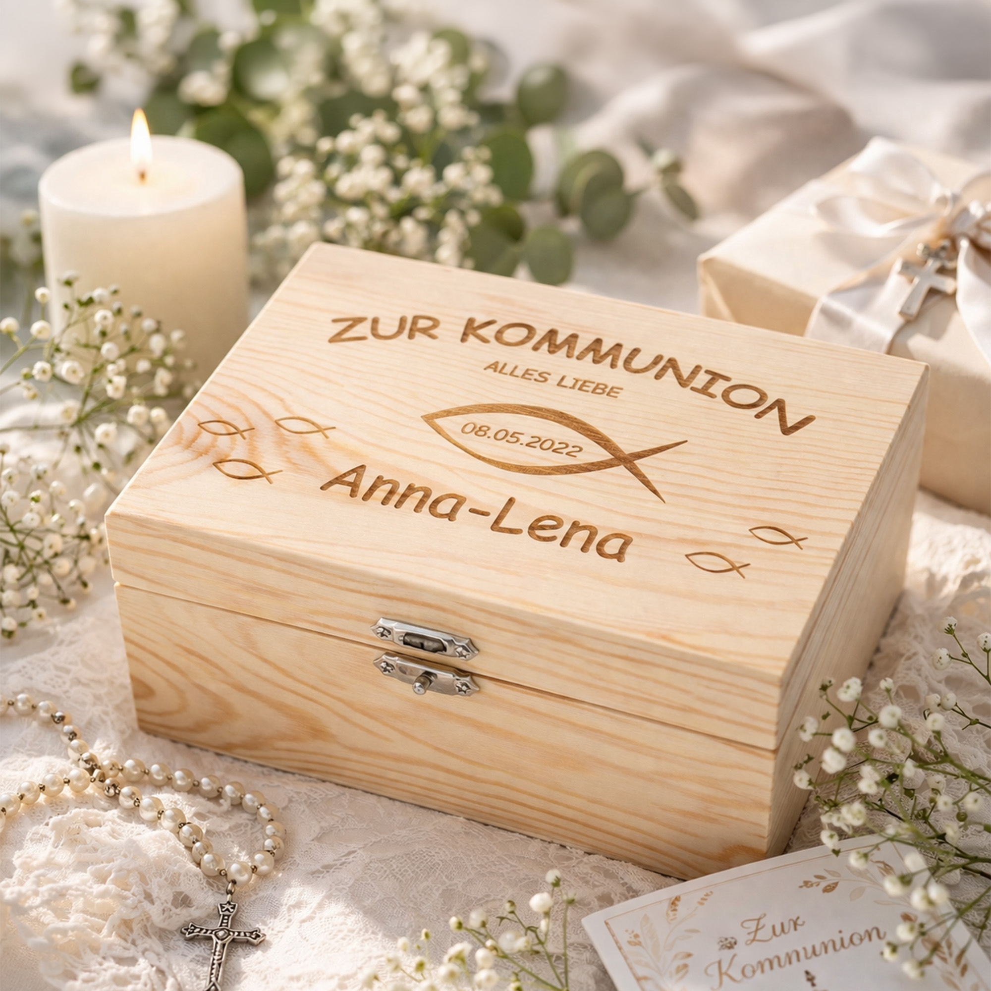 Holzbox, Kommuniongeschenk, Personalisierte Box, Kiste, Anna-Lena