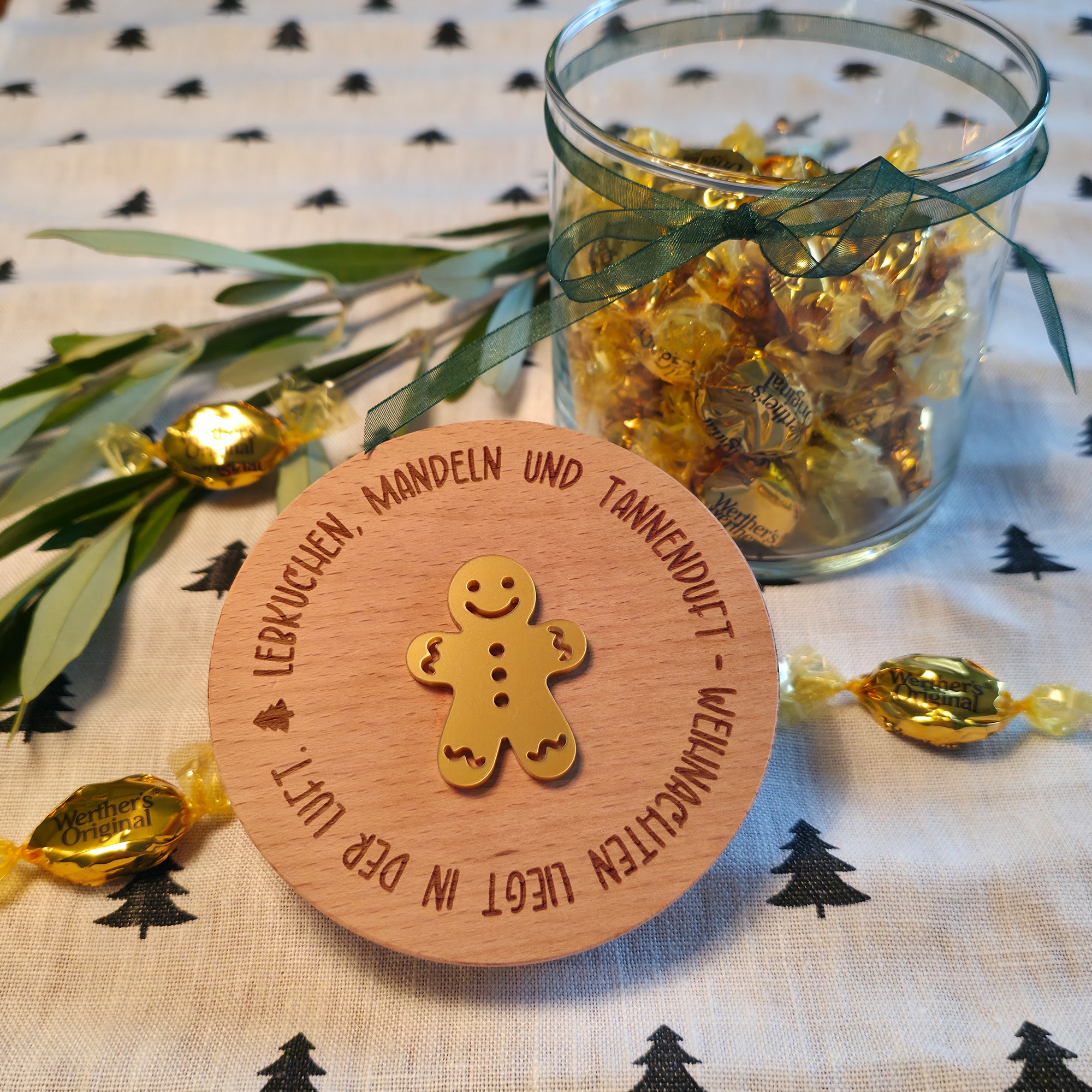 Geschenkglas "Weihnachten" Gold Kräuter, Pflanze, Süßigkeiten, Präsentation des Essens, Vogel