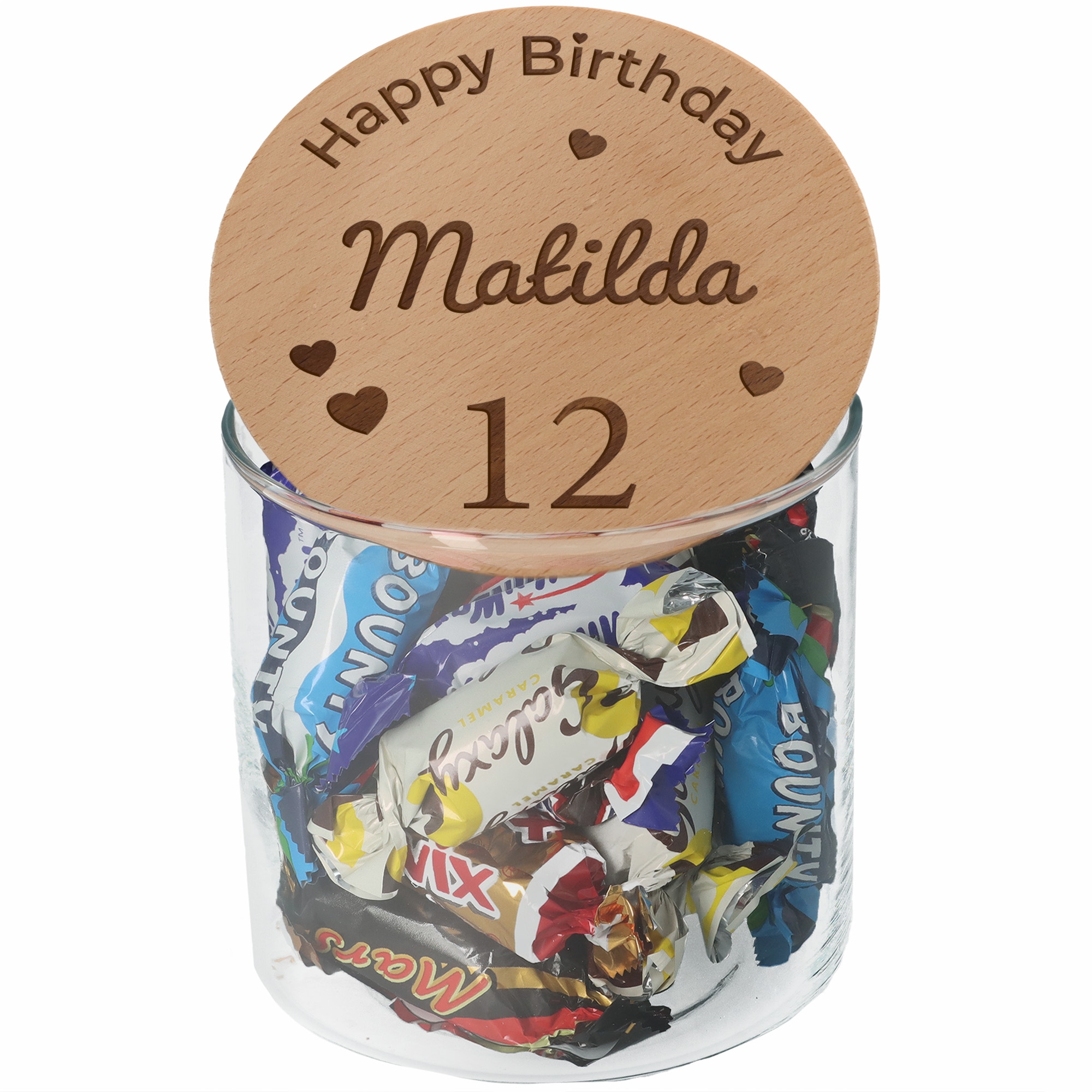 Geschenkglas "Happy Birthday" mit Herzen
