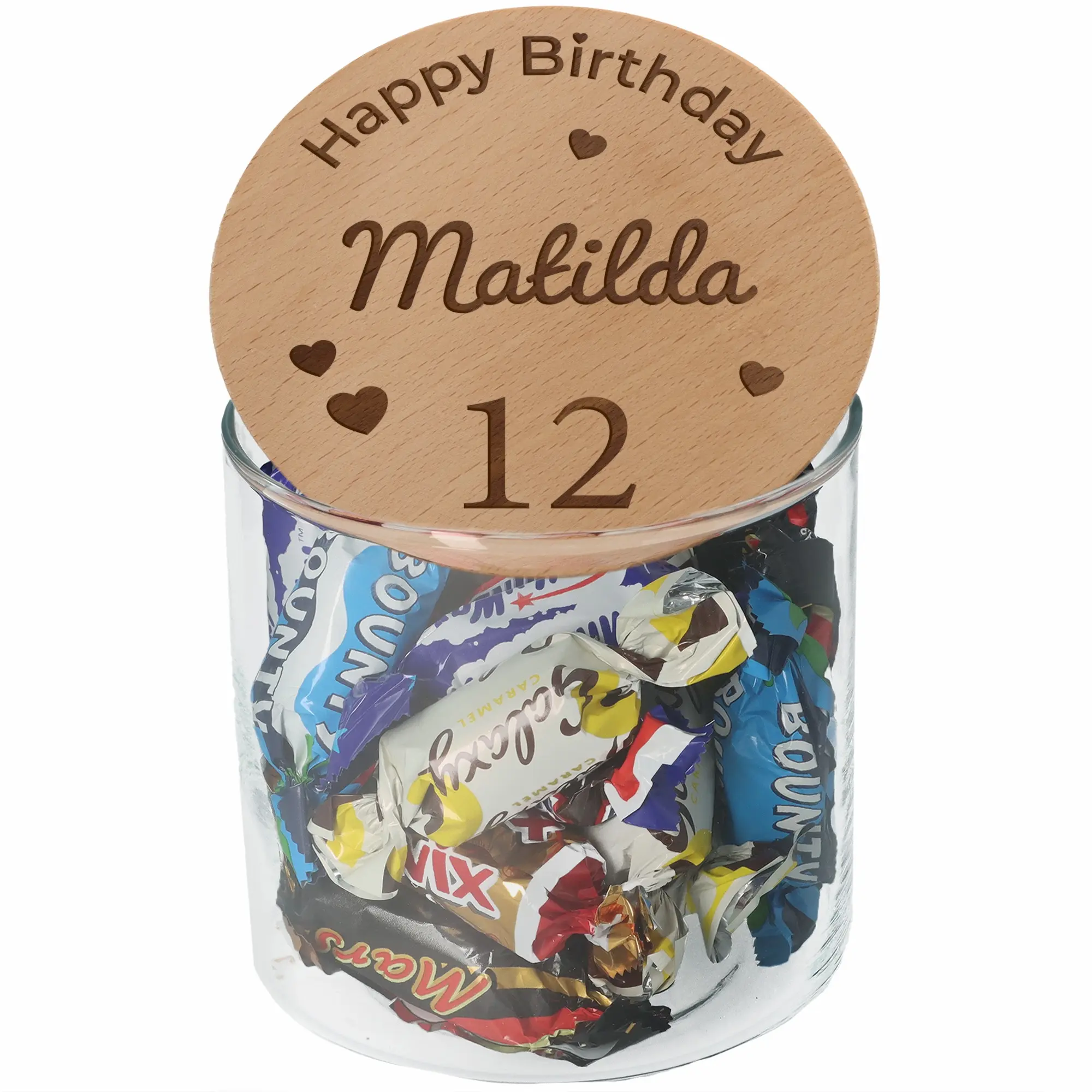 Geschenkglas "Happy Birthday" mit Herzen
