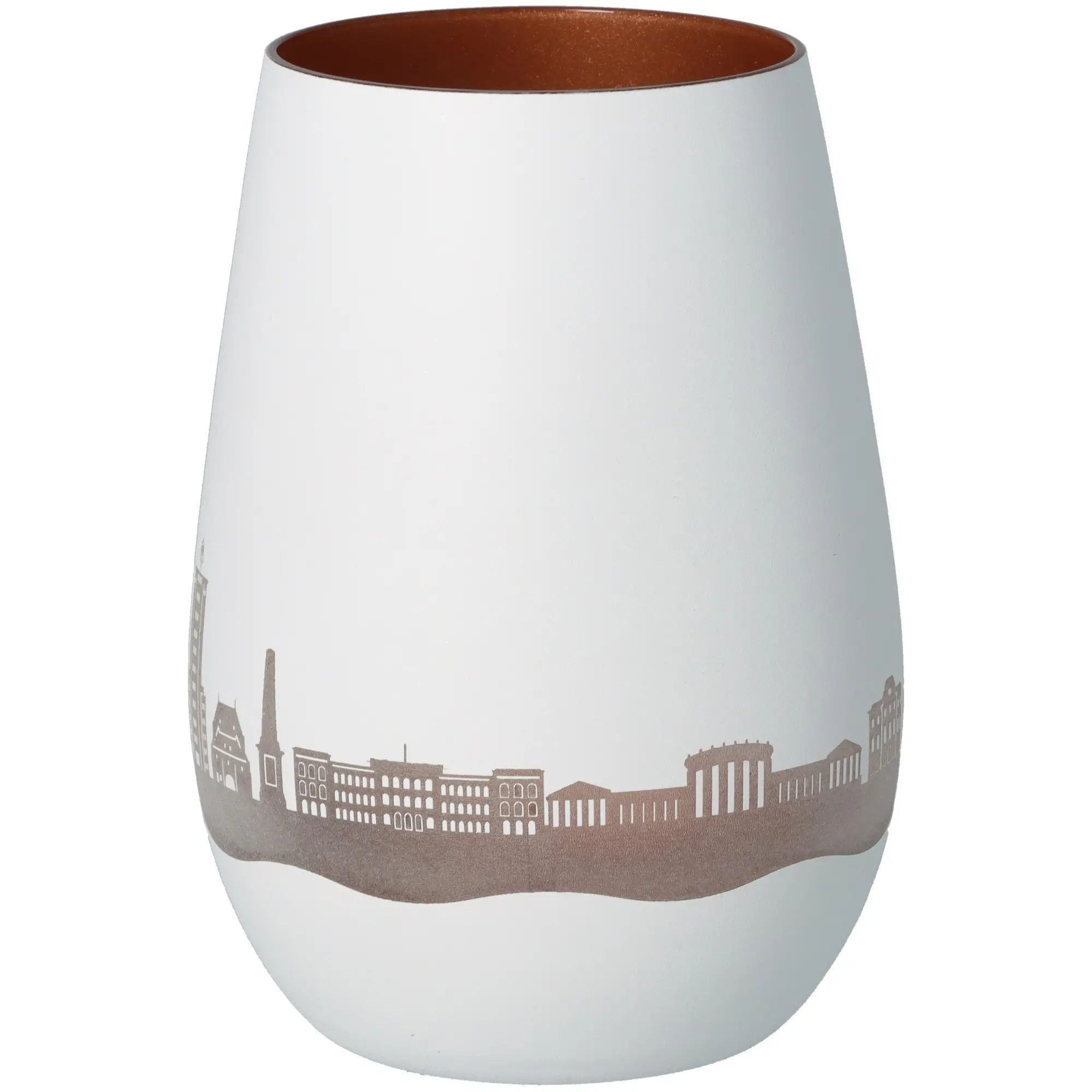 Vase, Porzellan, Weiß, Stadtmotiv, Schwarzbraun