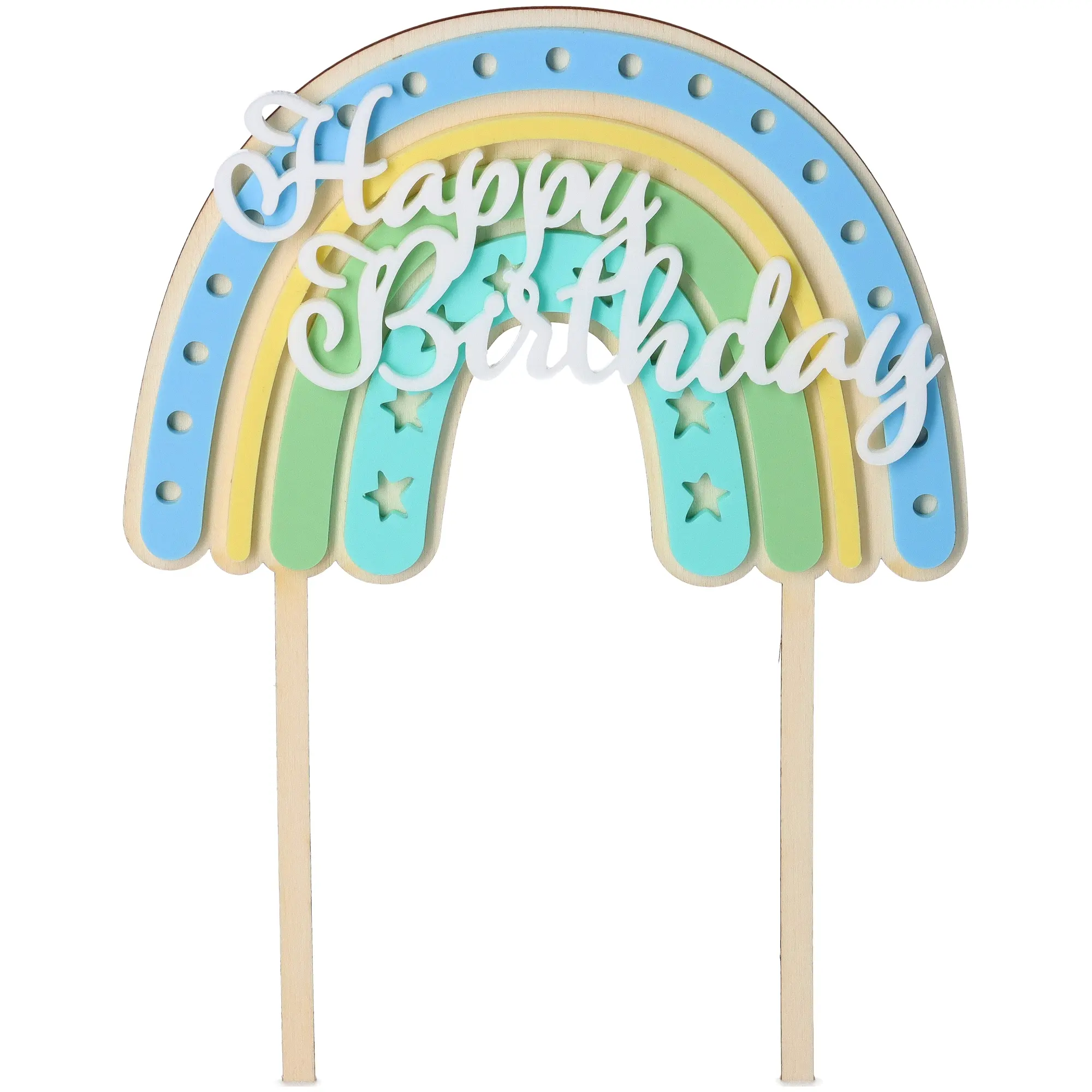Cake Topper Regenbogen "Happy Birthday" mit Sternen