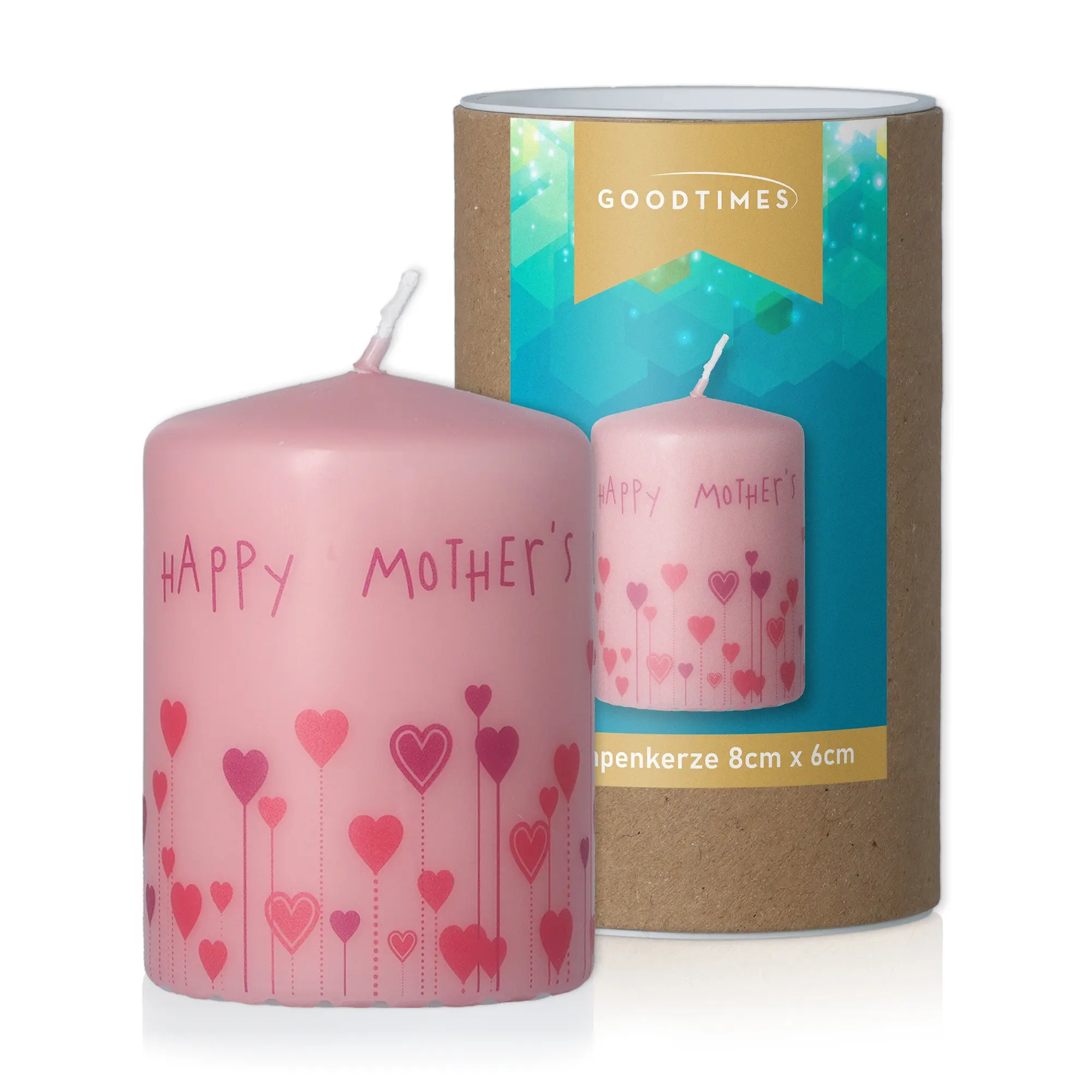 Stumpenkerze Rosa "Happy Mother's Day"