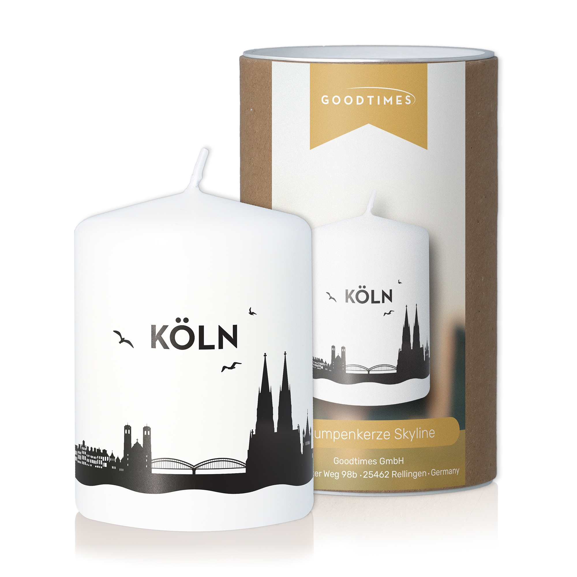 Stumpenkerze Skyline Köln Flasche