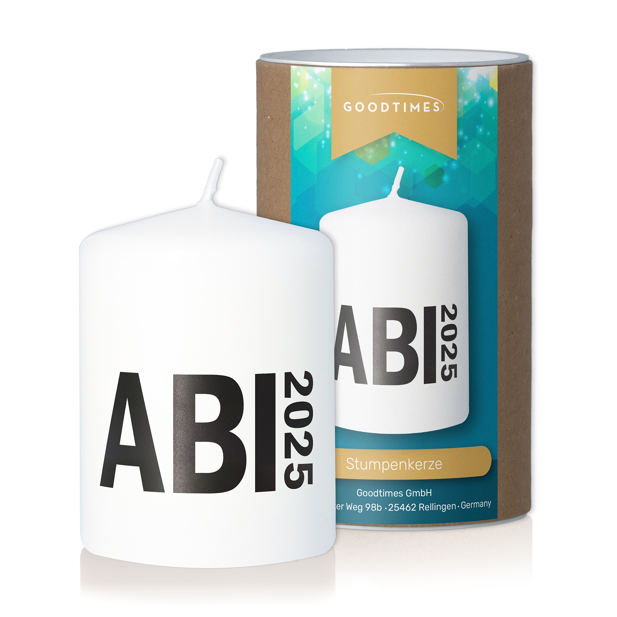 Stumpenkerze Weiß "ABI 2025" Kerze