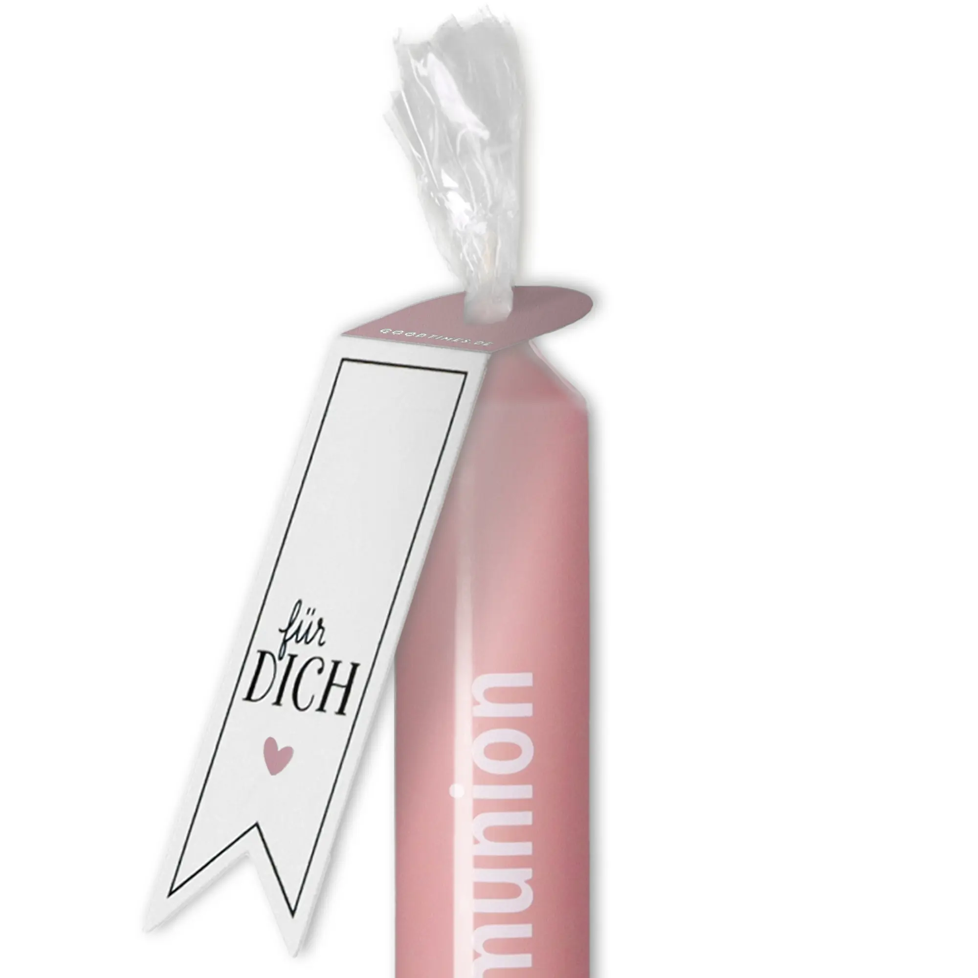 Stabkerze Rosa "Alles Liebe zur Kommunion"