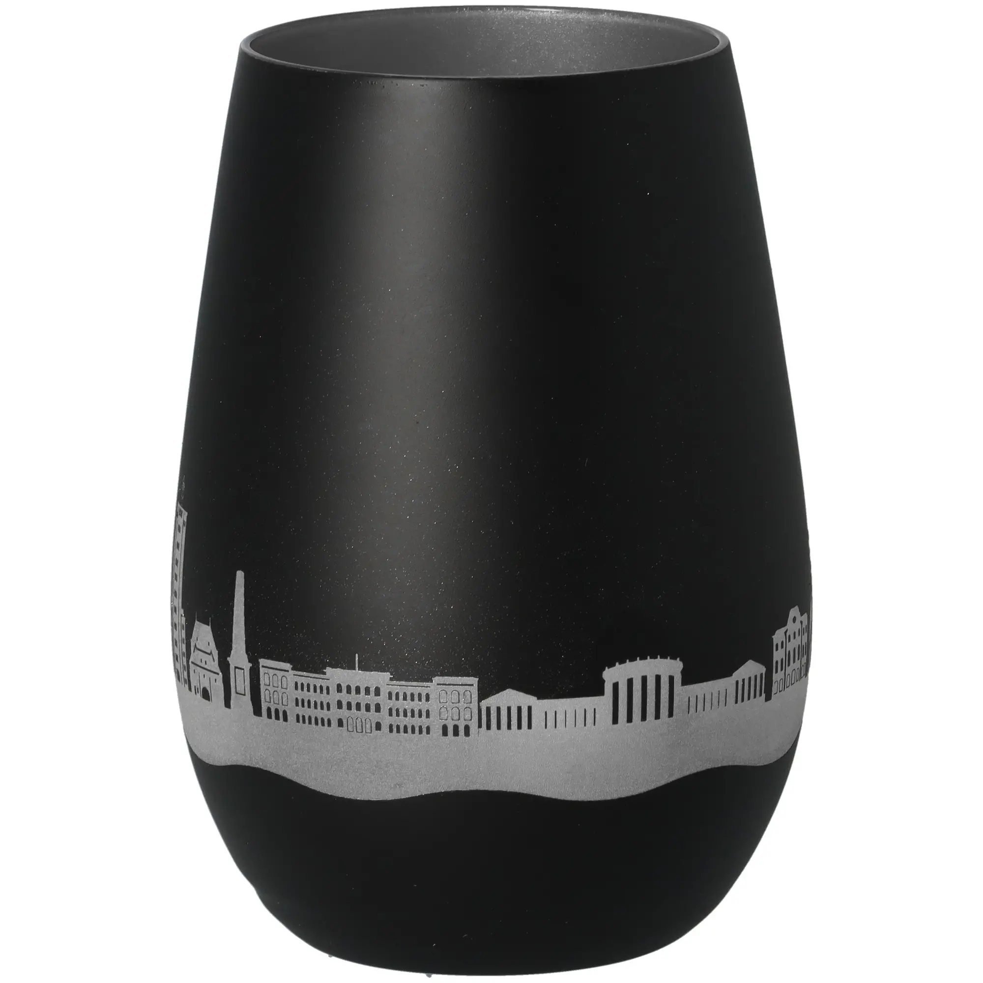Vase, Schwarz, Glasvase, Stadtmotiv, Matt