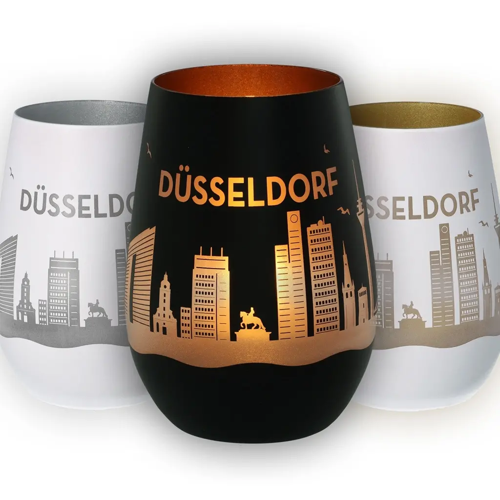 Düsseldorf, Stadtsilhouette, Becher, Kunststoffbecher, Schwarz-Gold