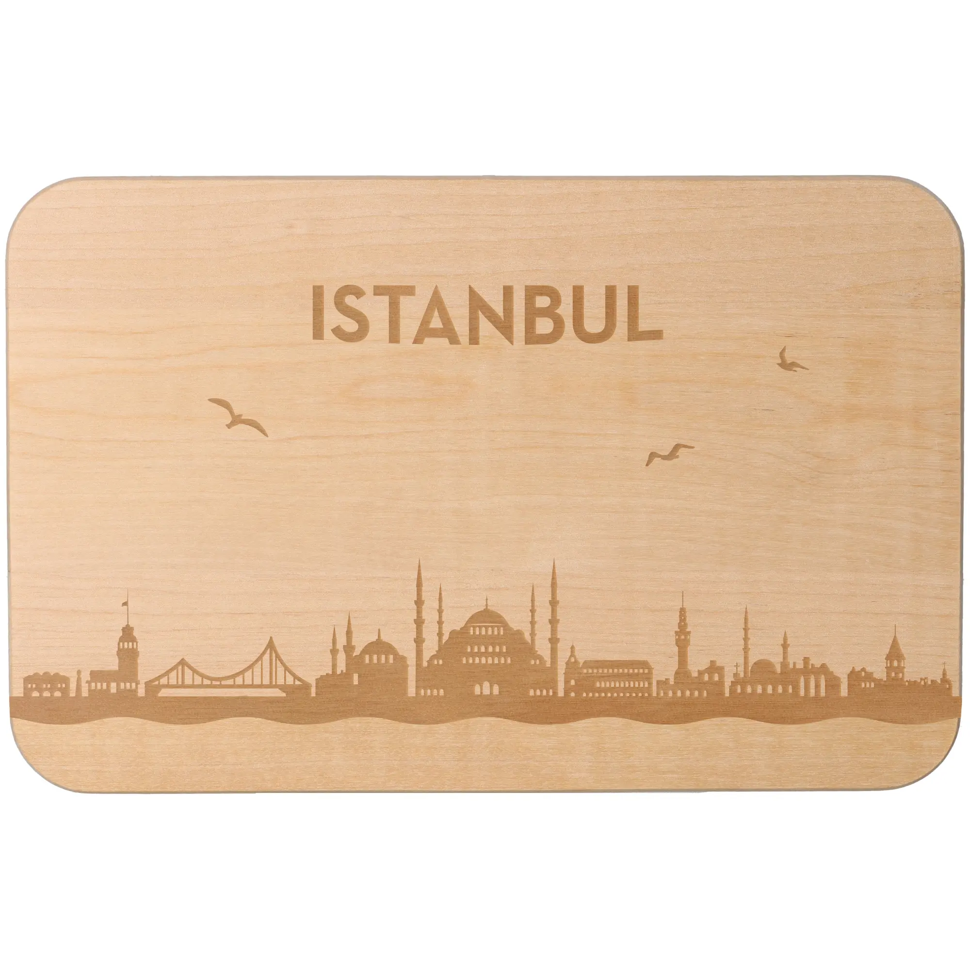 Holzunterlage, Istanbul, Stadtsilhouette, Holzbrett, Schnittmuster-Holz