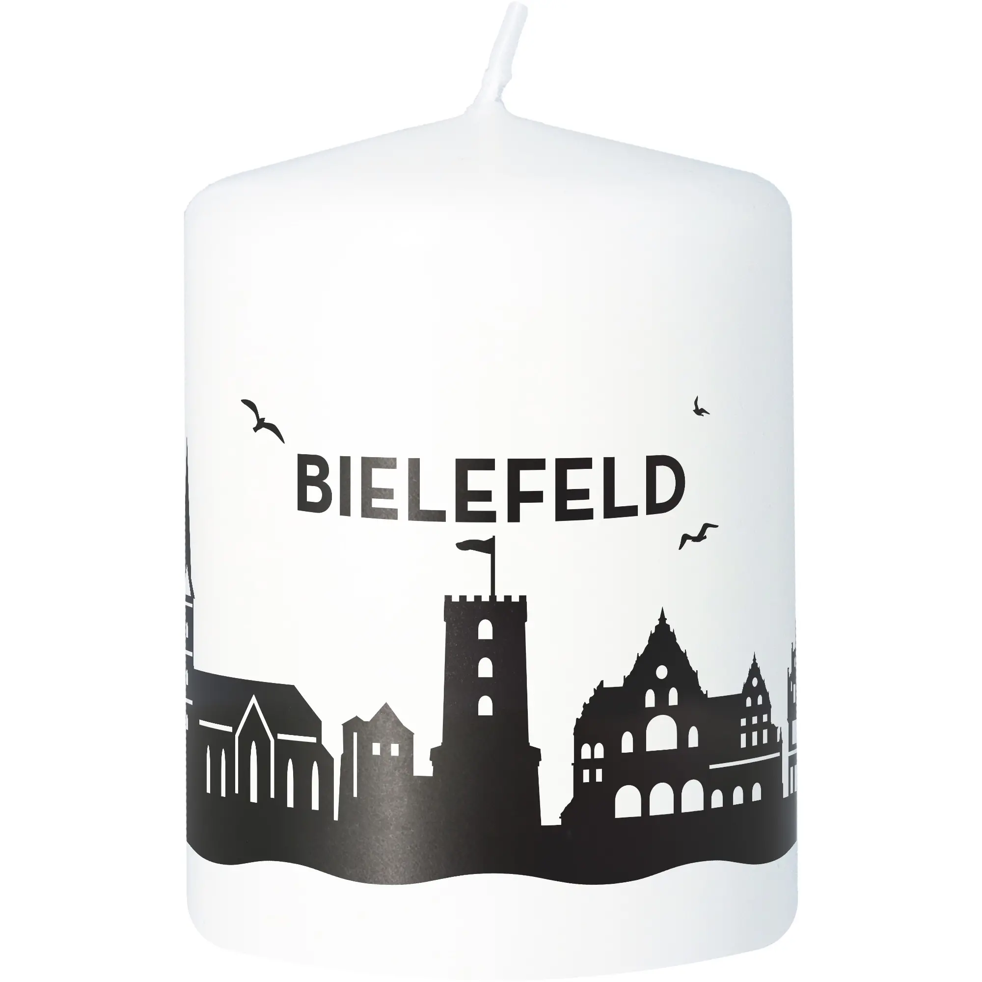 Kerze, Tierkreisstadt, Stadtsilhouette, Wachskerze, weiß