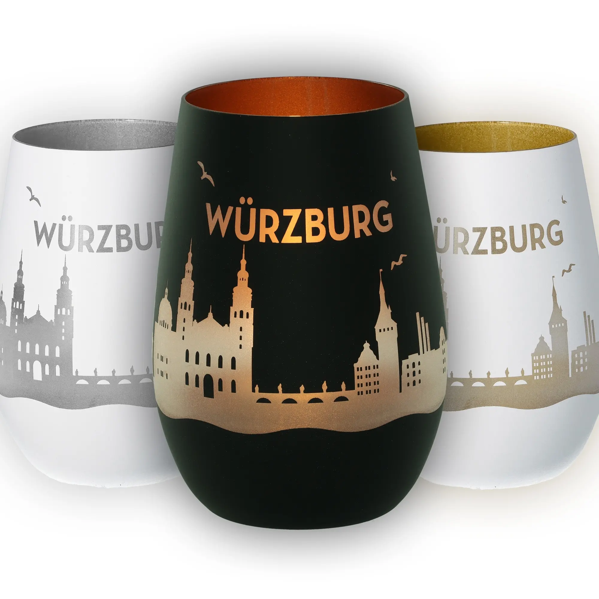 Weihnachtsschmuck, Gläser, Würzburg, Städtische Skyline, Metallic-Optik