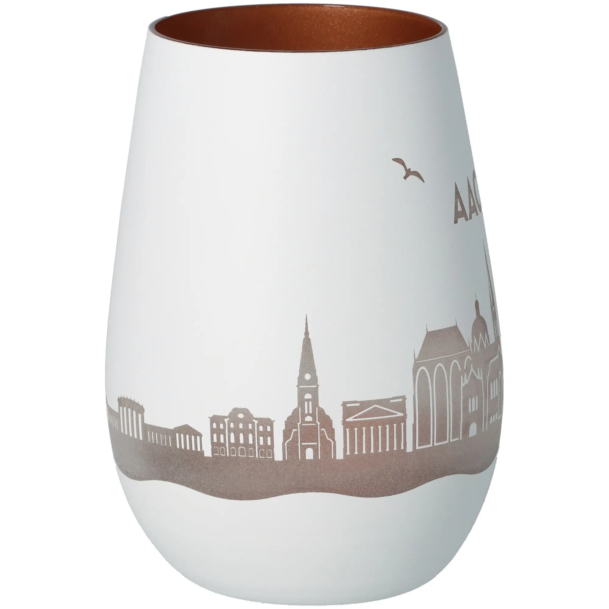 Vase, Porzellan, Weiß, Stadt-Silhouette,  glasierte Innenfläche