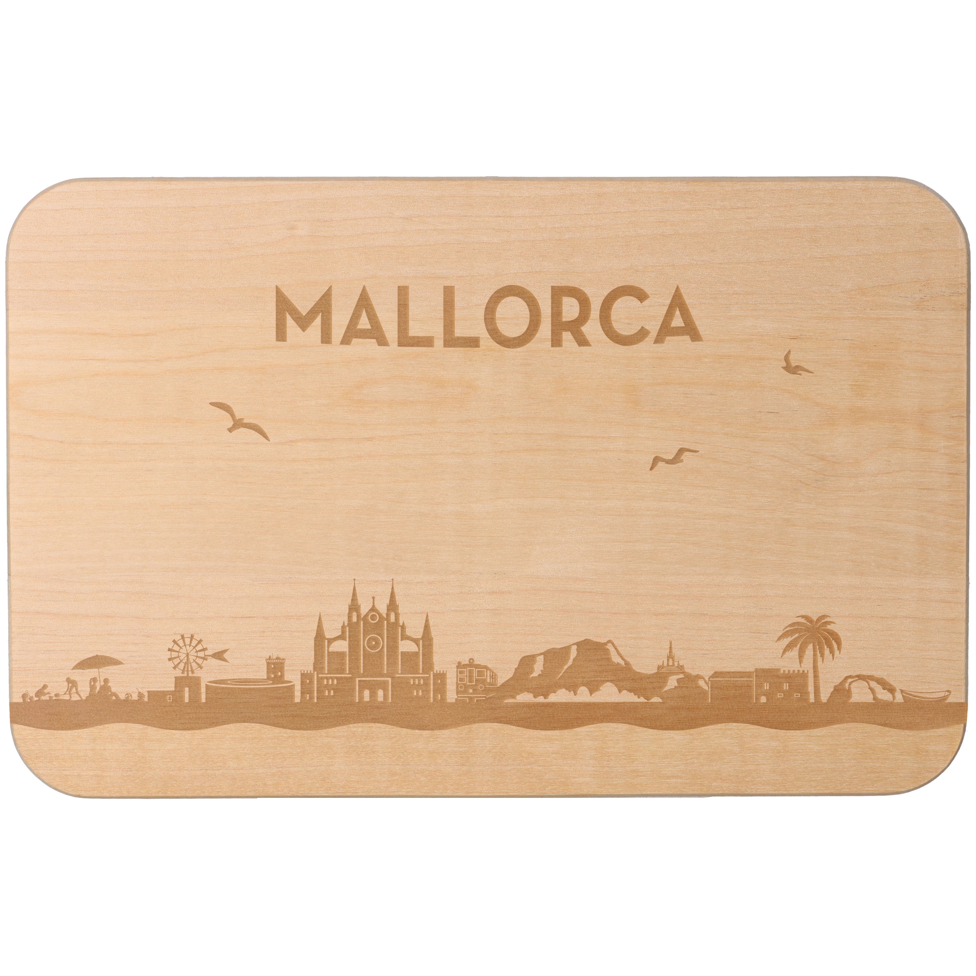 Frühstücksbrett Skyline Mallorca Holz, Matte, Sperrholz
