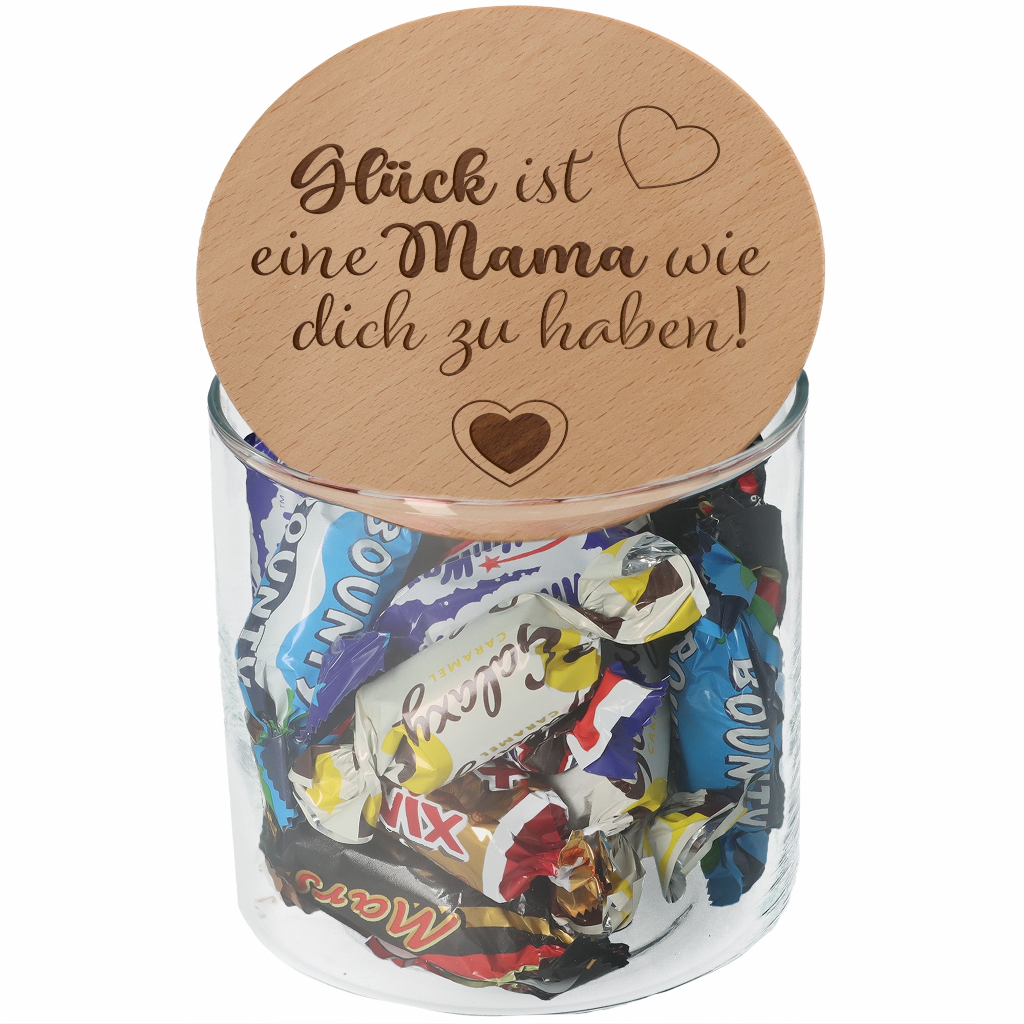 4039fde01edc4bf200c6785fa2ef92406fa54699 Geschenkglas Herz "Glück ist eine Mama wie dich zu haben!"