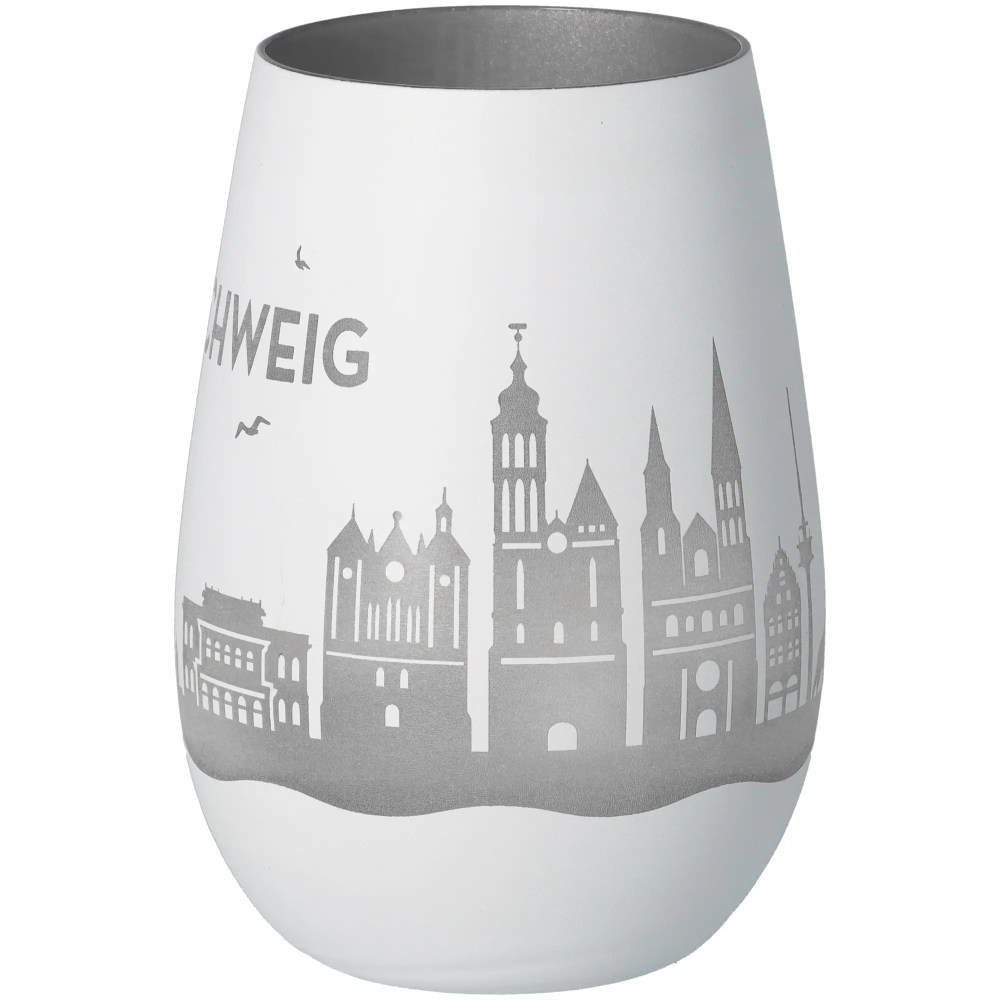 glasvase, weiße vase, stadt skyline, grau silber, tonfigur