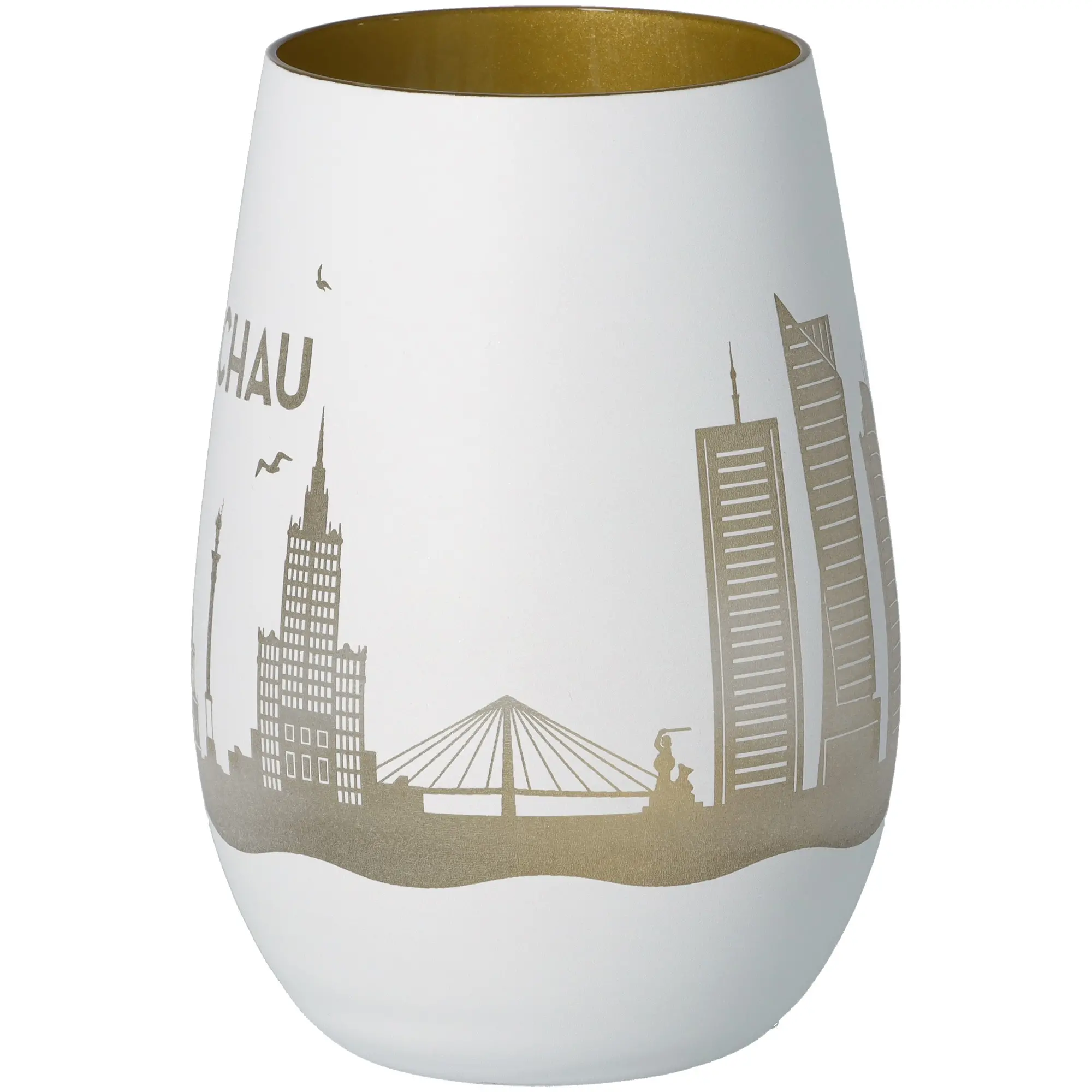 vase, porzellan, weiß, goldenes inneres, städtische skyline