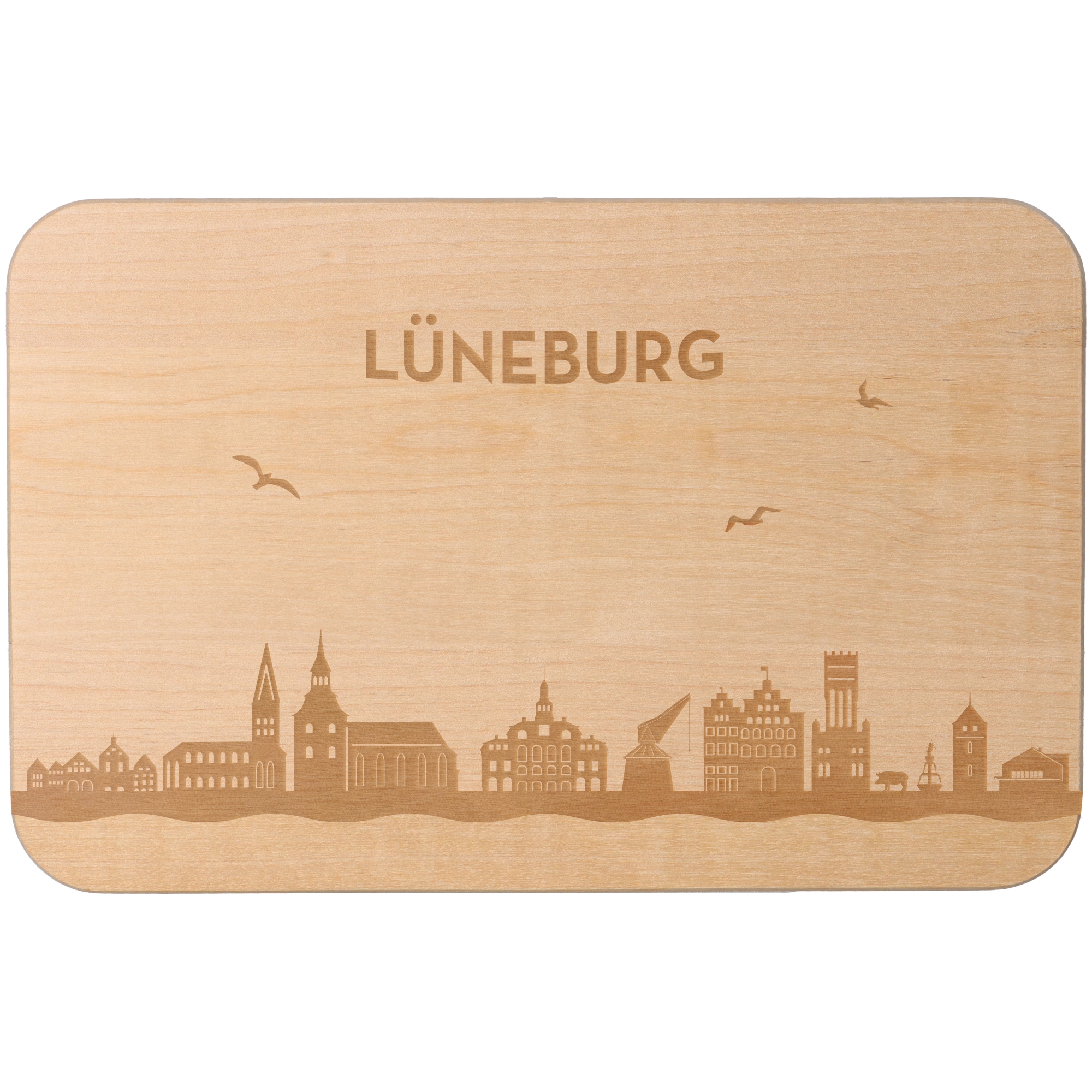 Frühstücksbrett Skyline Lüneburg Holz, Matte, Sperrholz