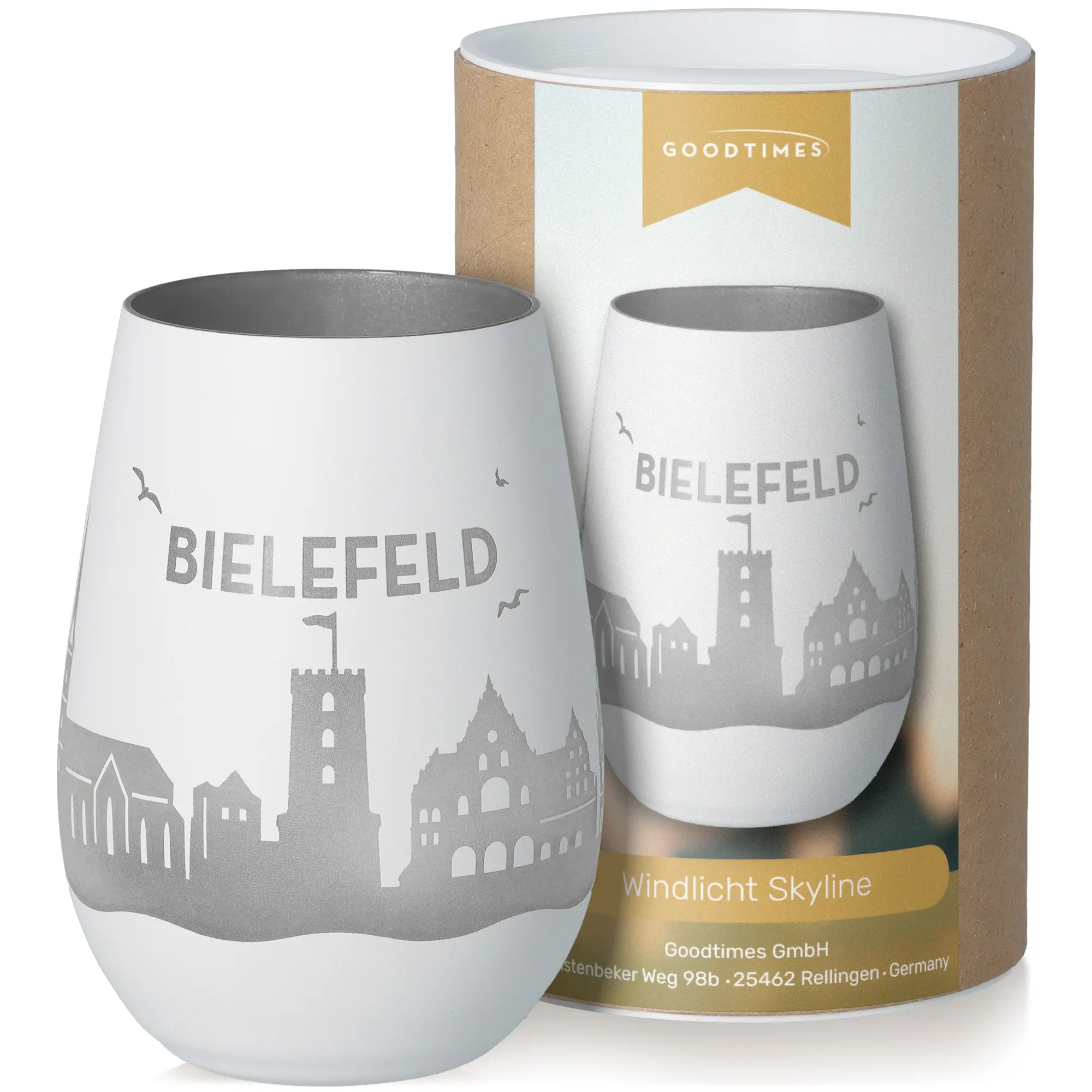 stemlos, glas, becher, goblet, stadtansicht