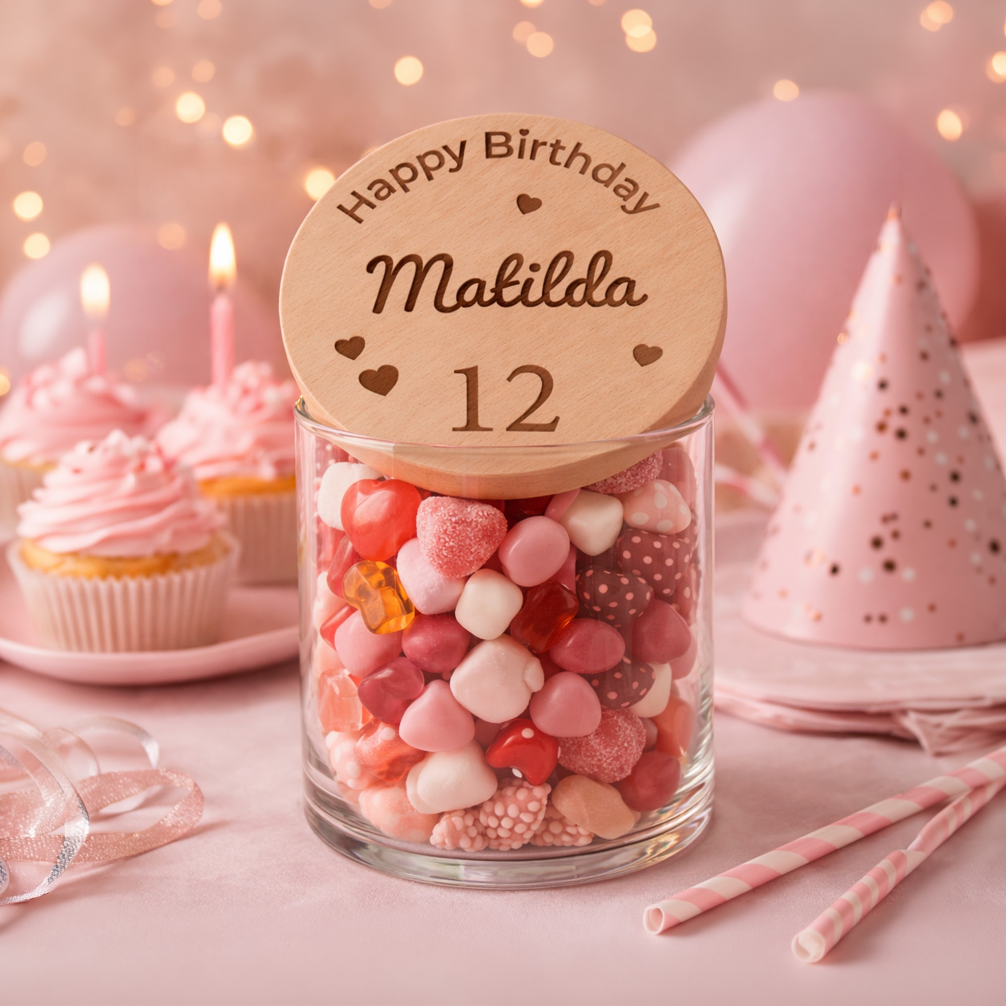 Geschenkglas "Happy Birthday" mit Herzen