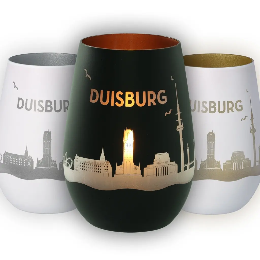 Wein Glas, Duisburg, Stadt Silhouette, Kupfer Akzente, Becher