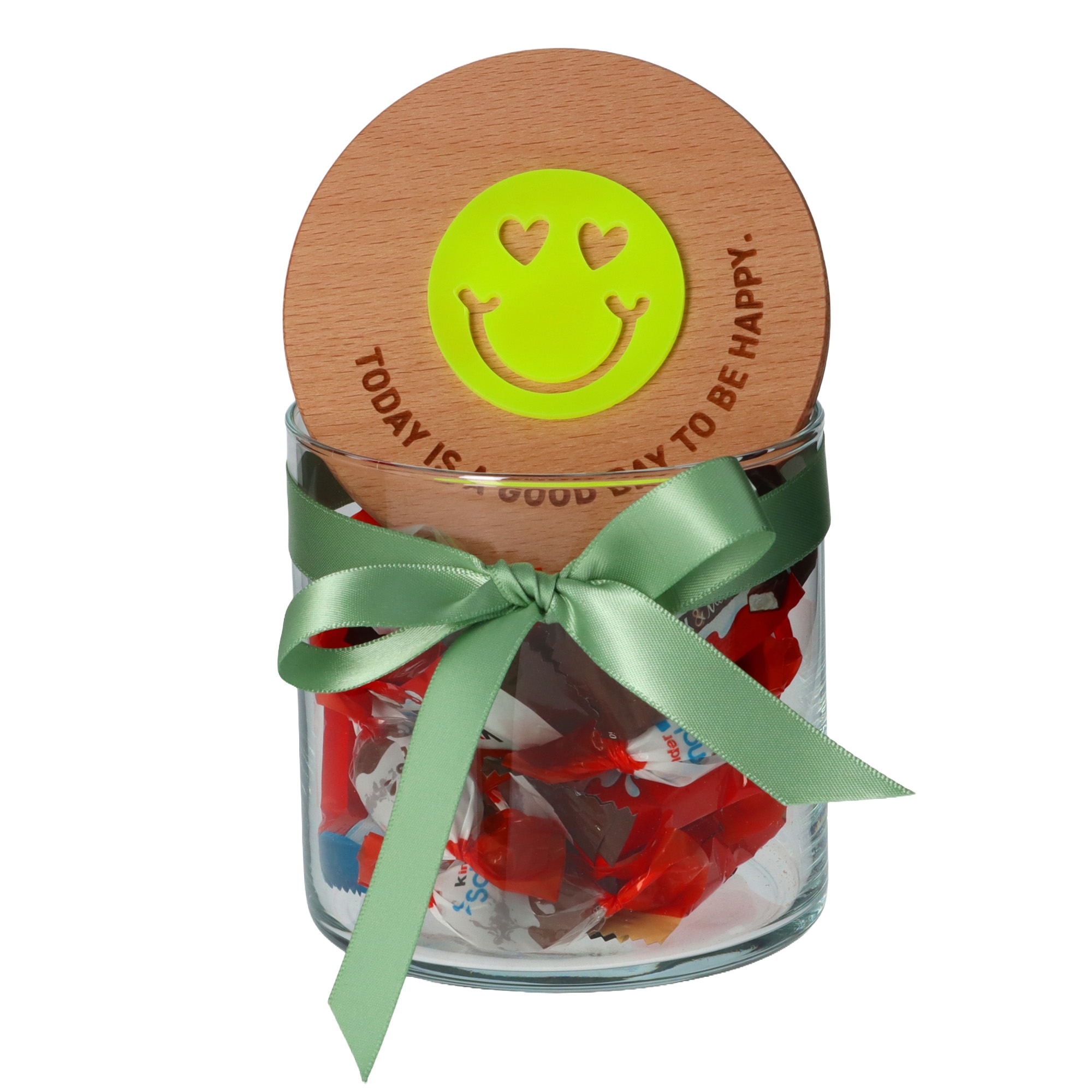 Geschenkglas "GOOD DAY" Neongelb Krug