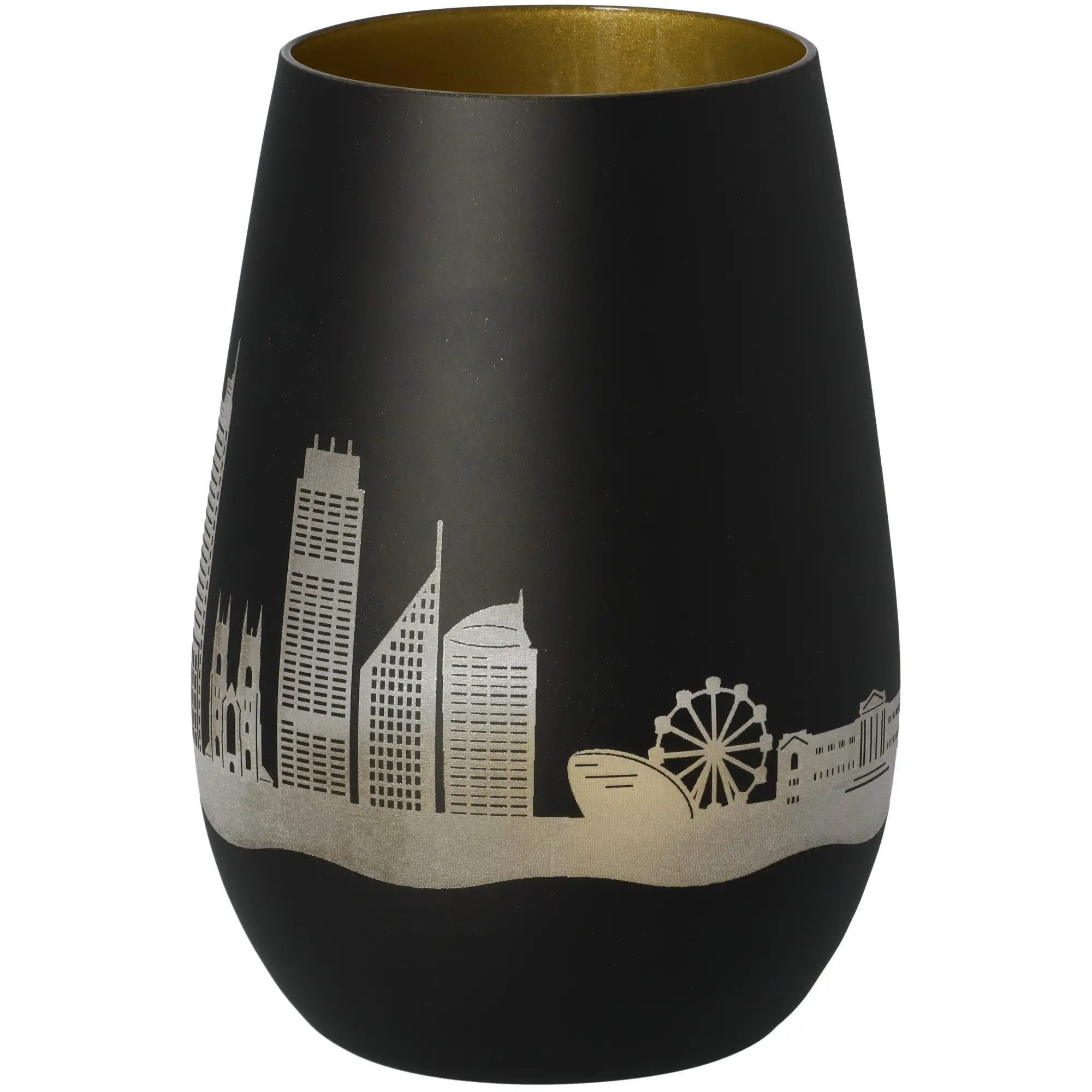 Vase, Schwarz, Cityscape, Goldrand, Matt