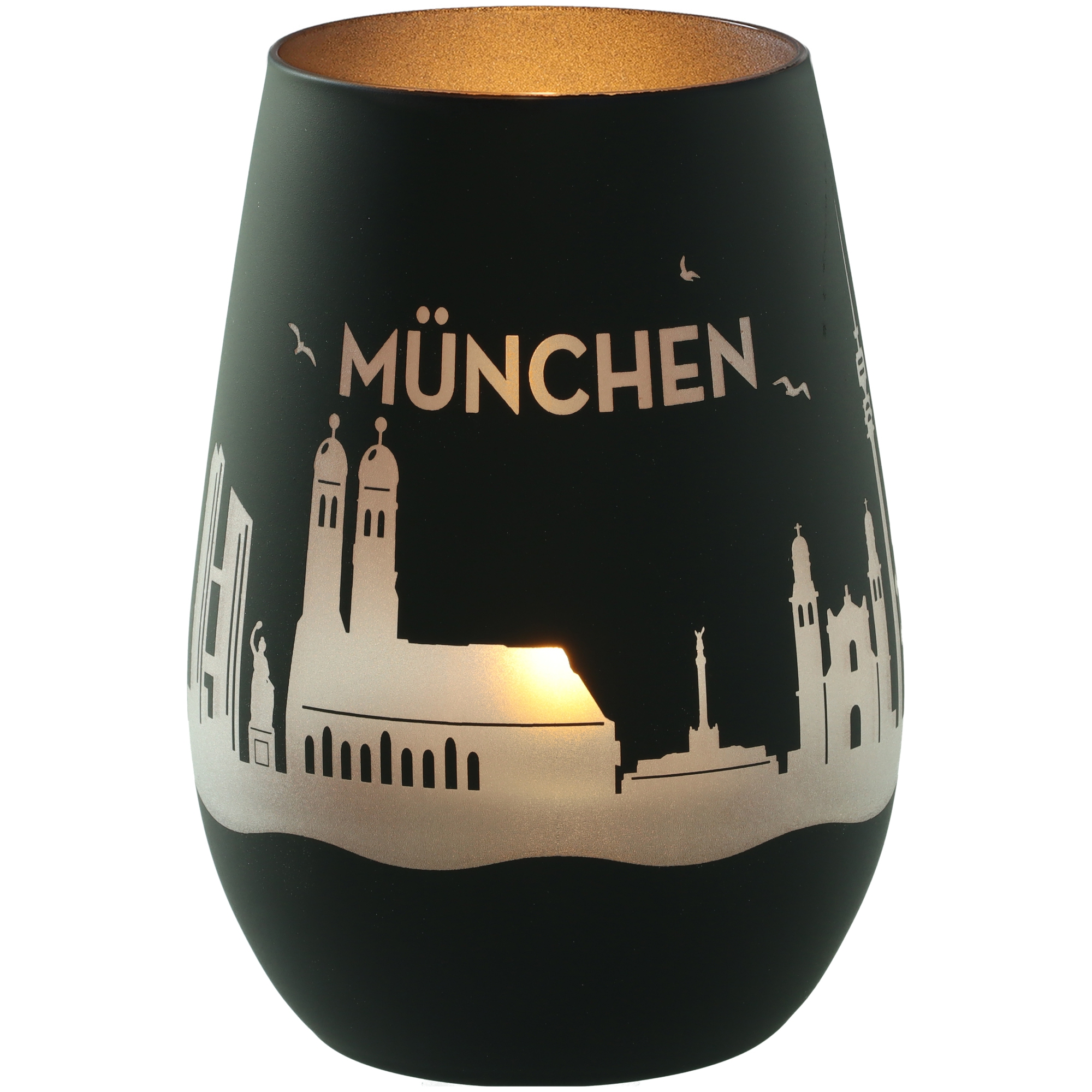 Windlicht Skyline München Lampe, Glas, Töpferei, Lampenschirm