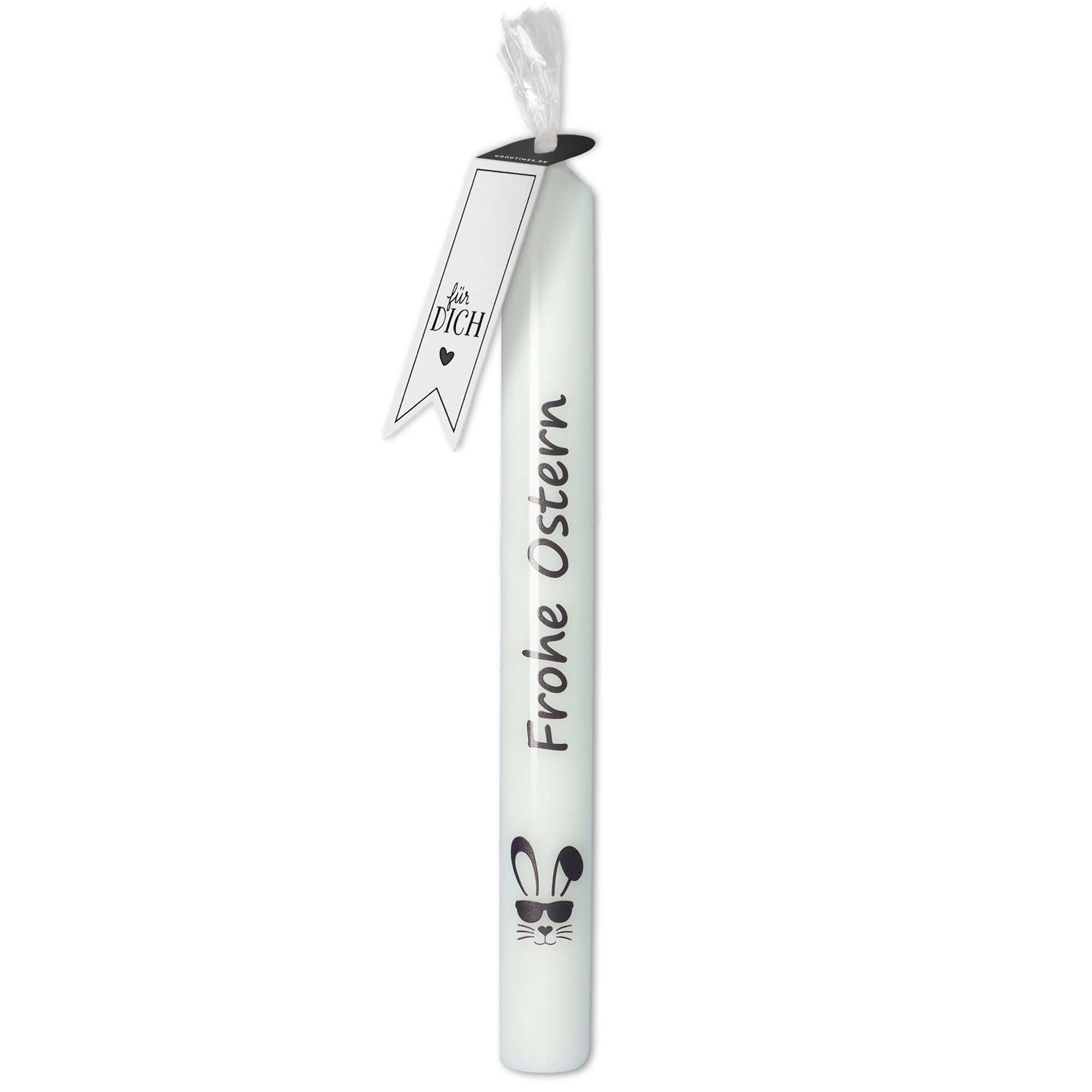 Stabkerze Weiß, Schwarzer Cooler Hase "Frohe Ostern" Stabkerze Weiß, Schwarzer Cooler Hase "Frohe Ostern"