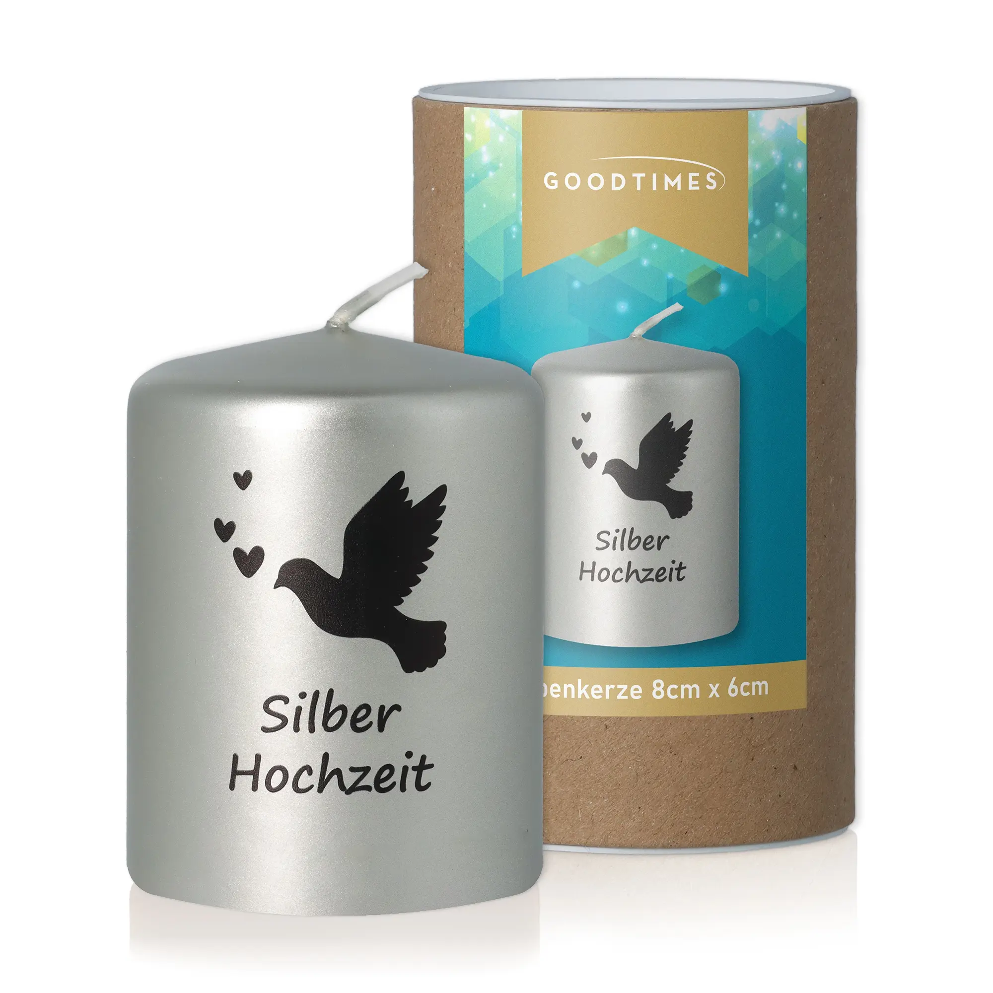 Stumpenkerze Metallic "Silberhochzeit"