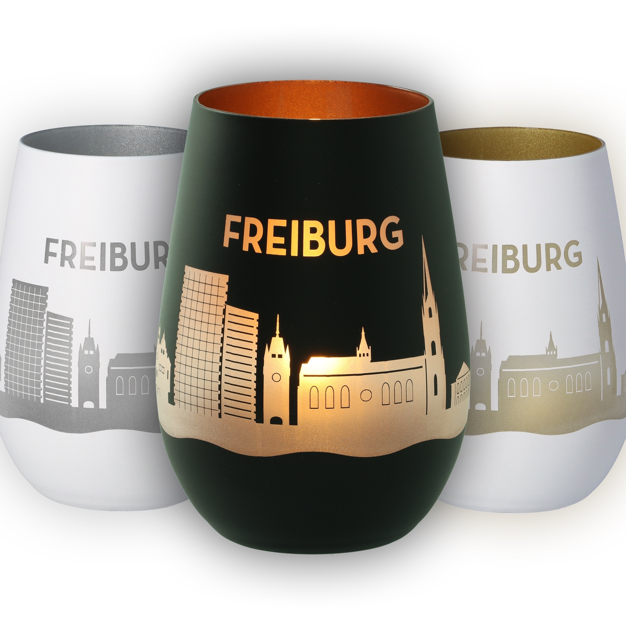 Tassen, Becher, Glas, Freiburg, Stadtsilhouette