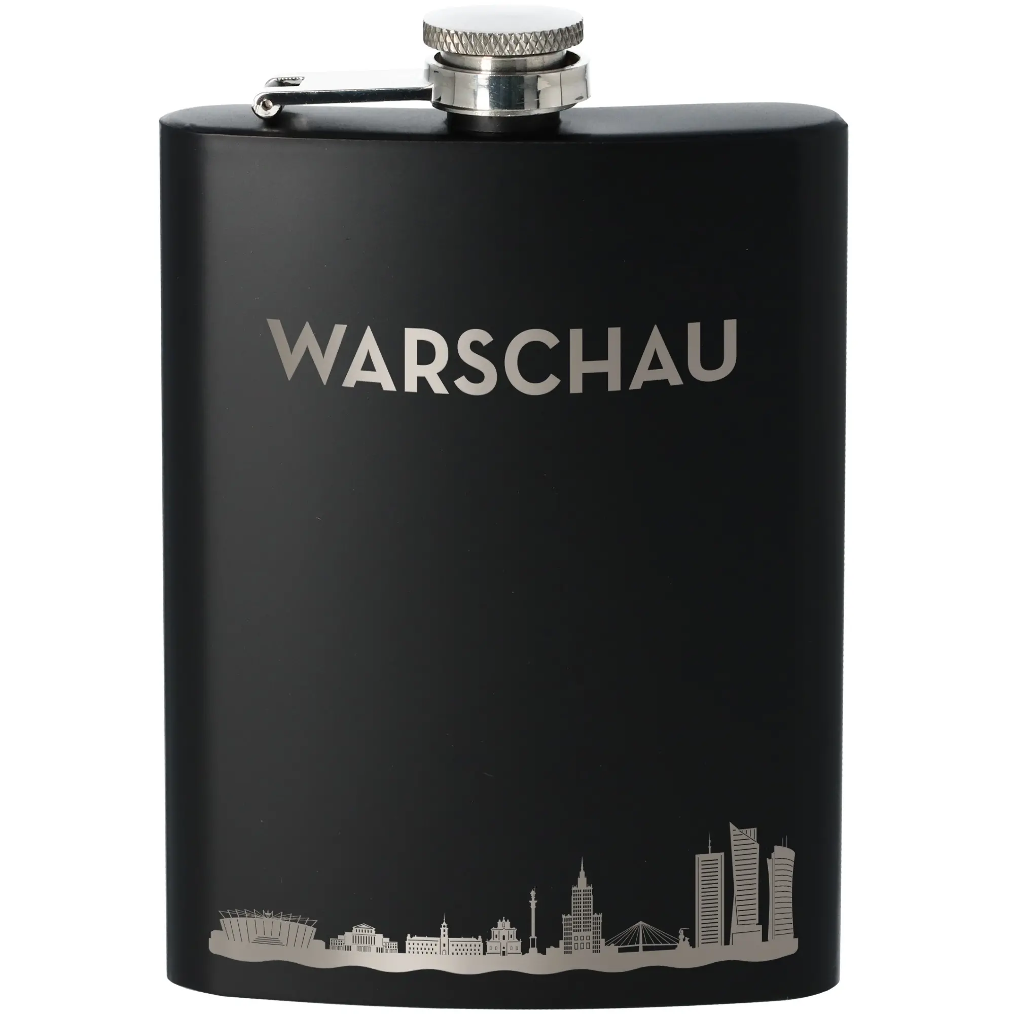 Flachmann, Stahl, Schwarz, Trinkflasche, Städtische Silhouette
