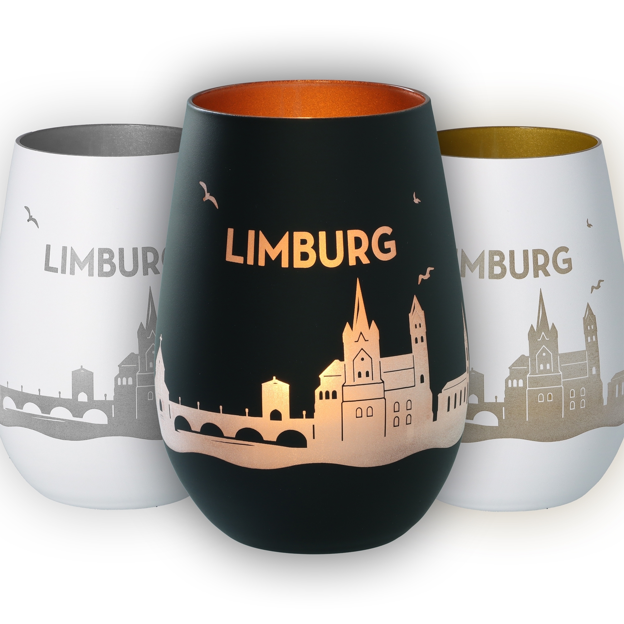 Wein-Becher, Städtisches Motiv, Kupferakzente, Graduated Glas, LIMBURG-Design