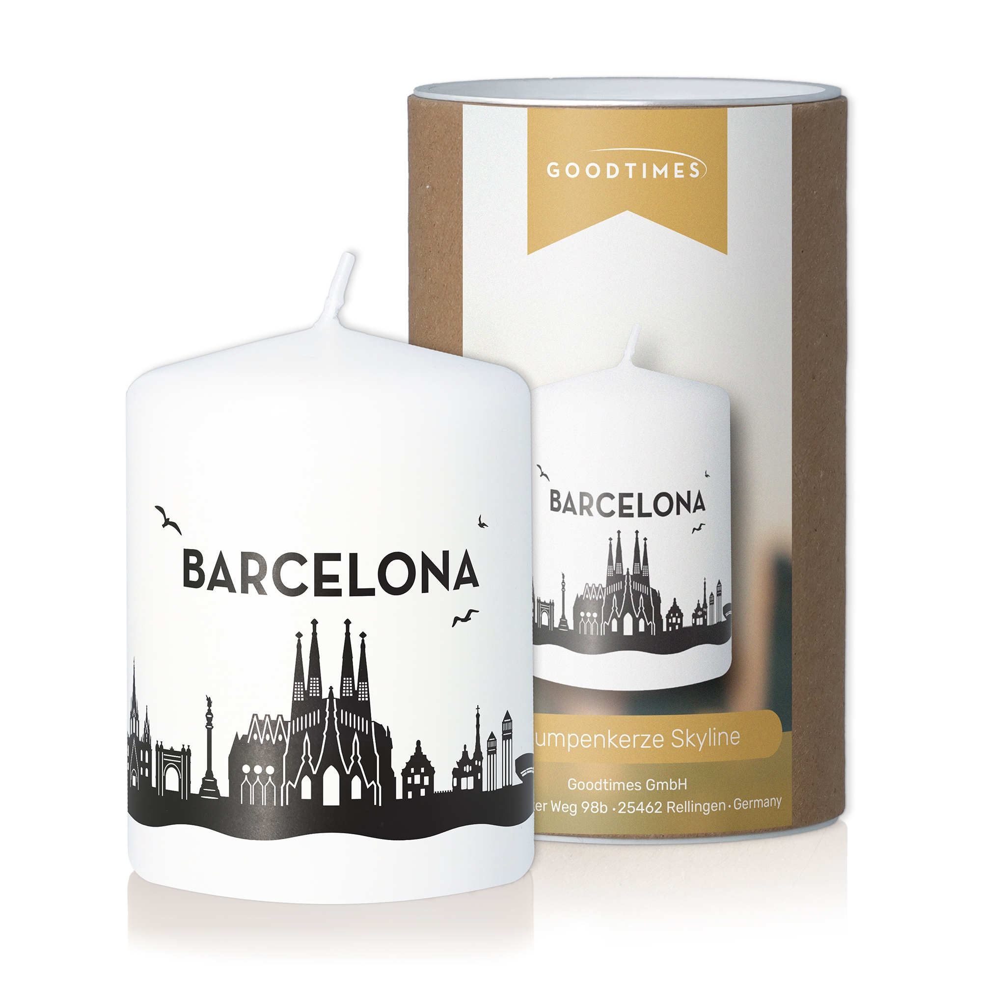 Stumpenkerze Skyline Barcelona Kerze