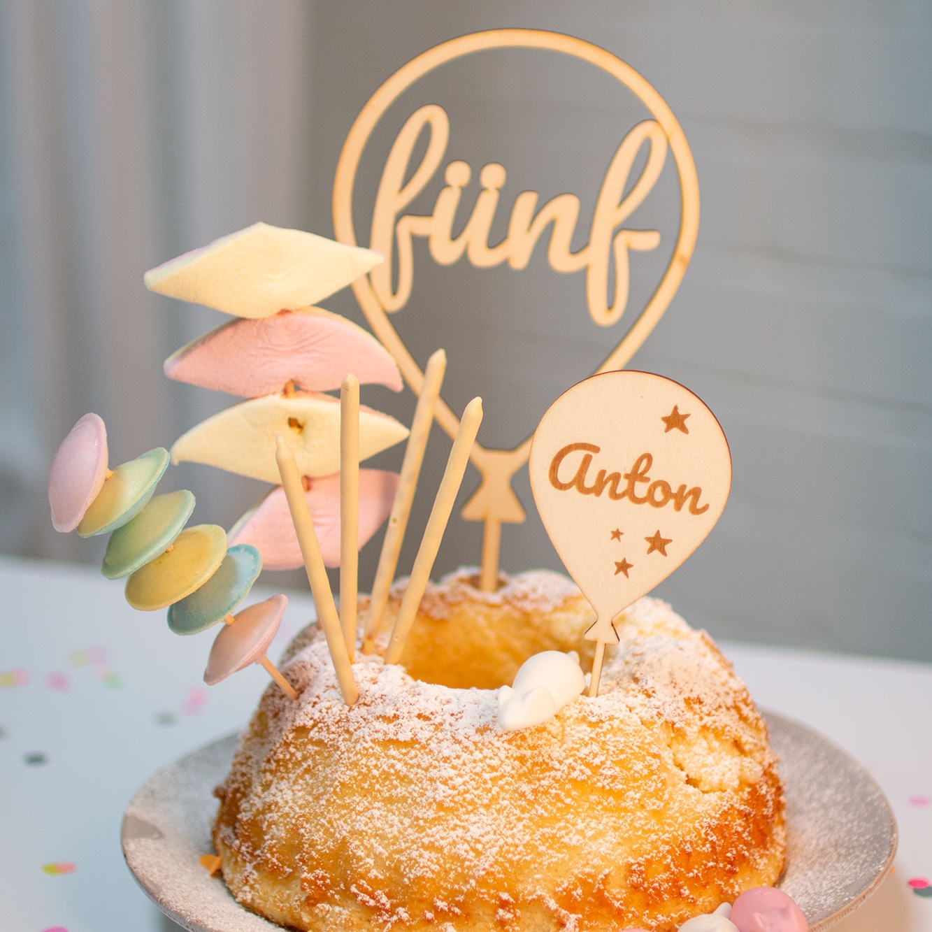 Cake Topper Ballon mit Sternen Zahl 5
