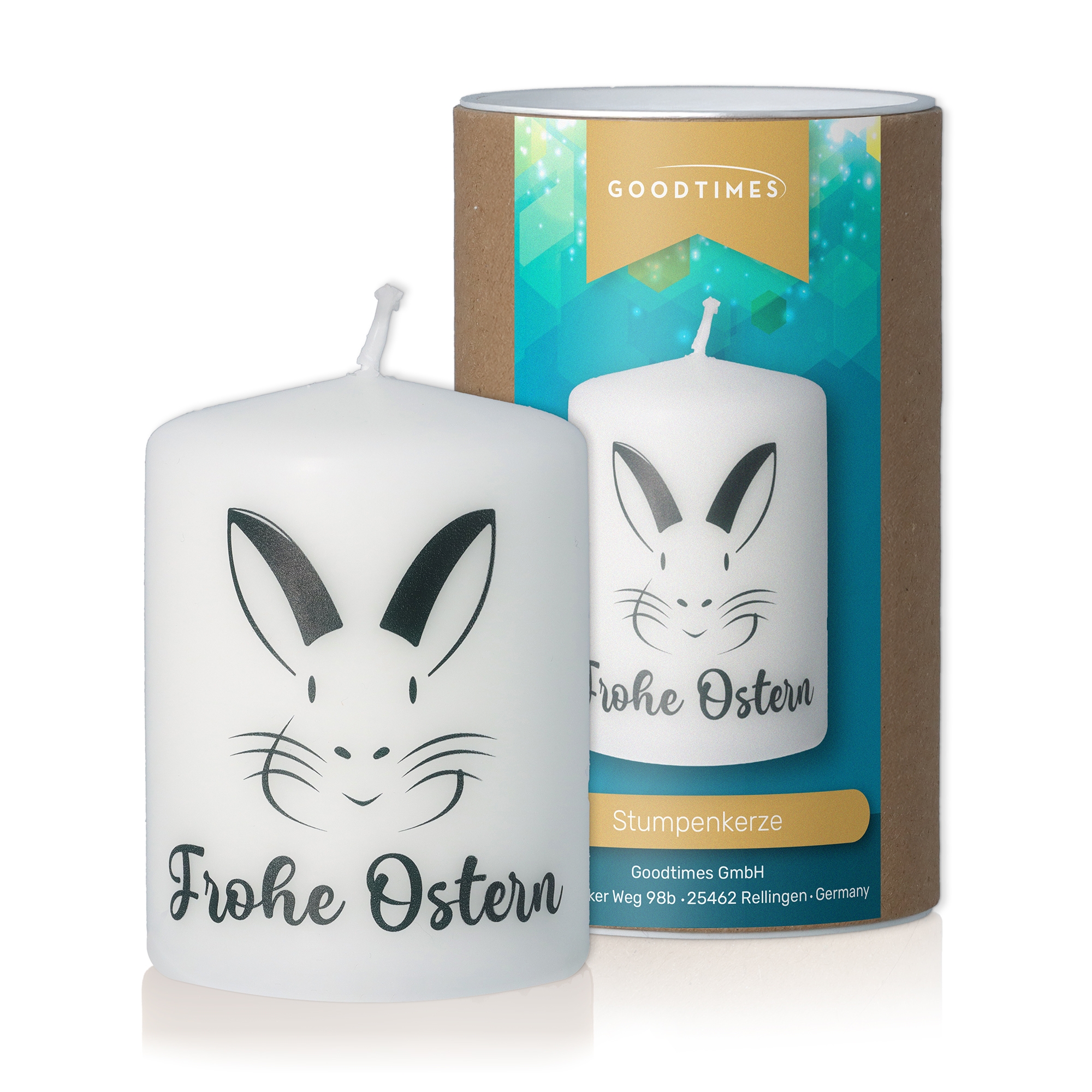 Stumpenkerze Weiß "Frohe Ostern" Kerze